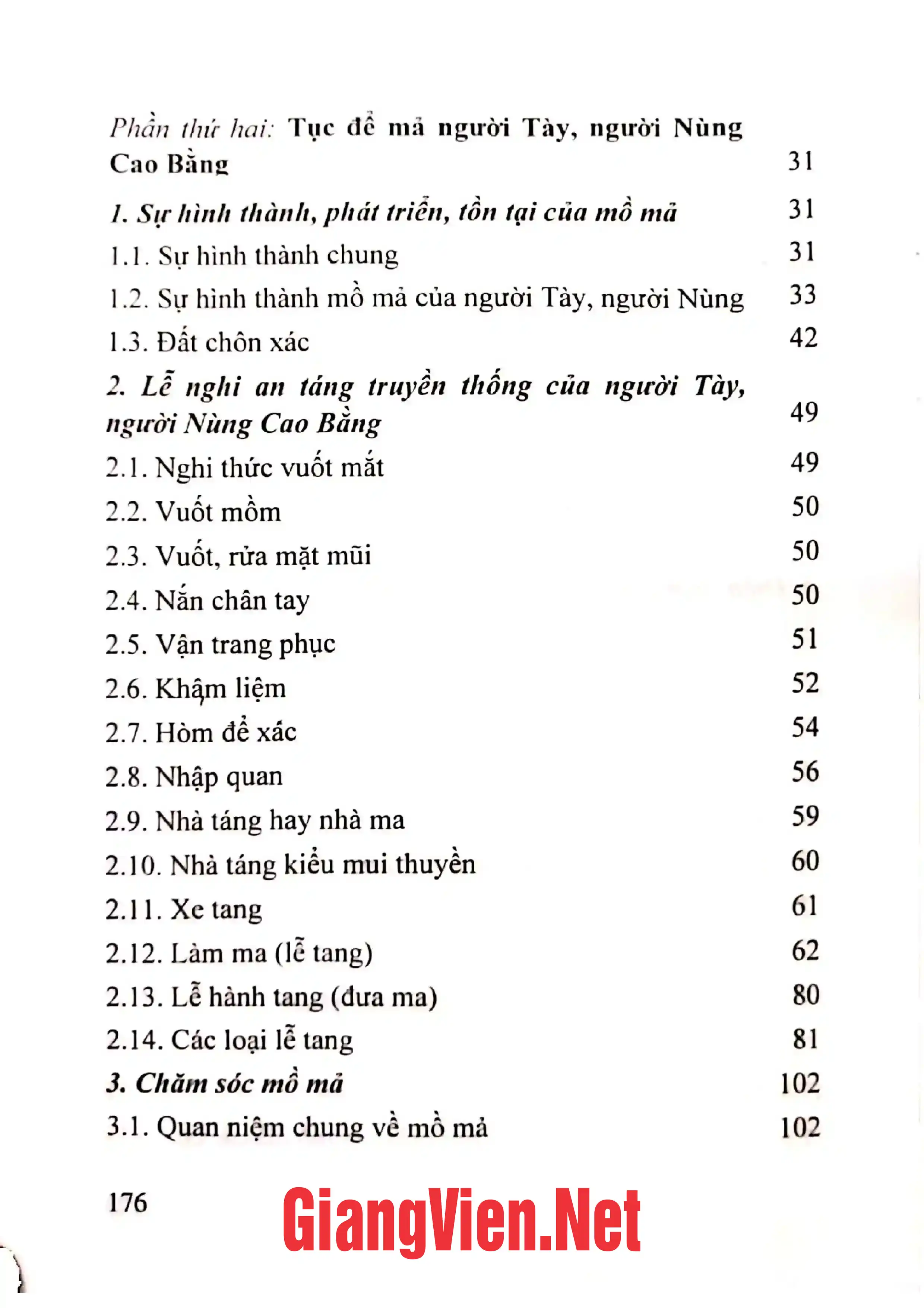 Mục lục chi tiết trang 1 sách Tục để mả của người Tày, Nùng Cao Bằng