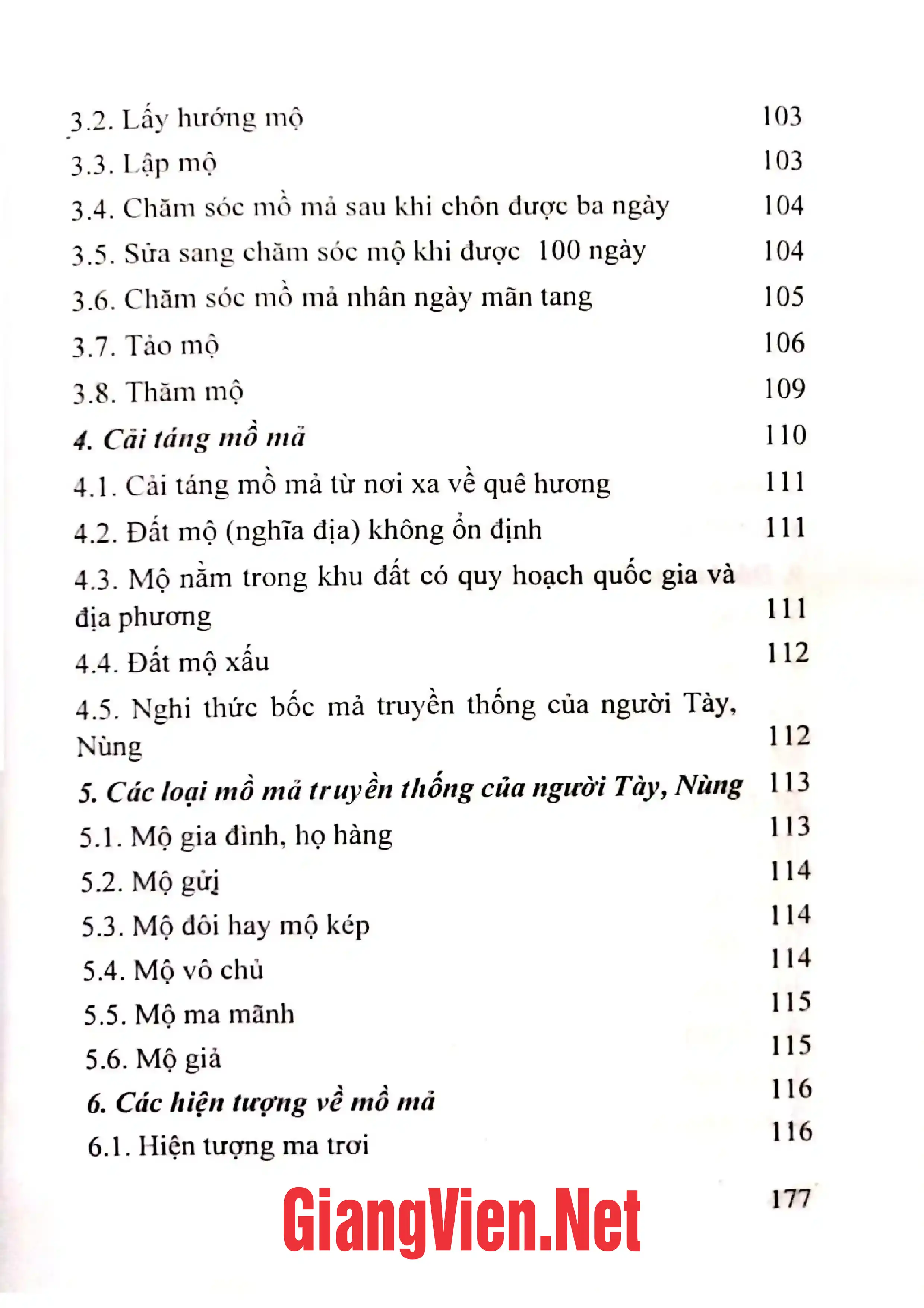 Mục lục chi tiết trang 2 sách Tục để mả của người Tày, Nùng Cao Bằng