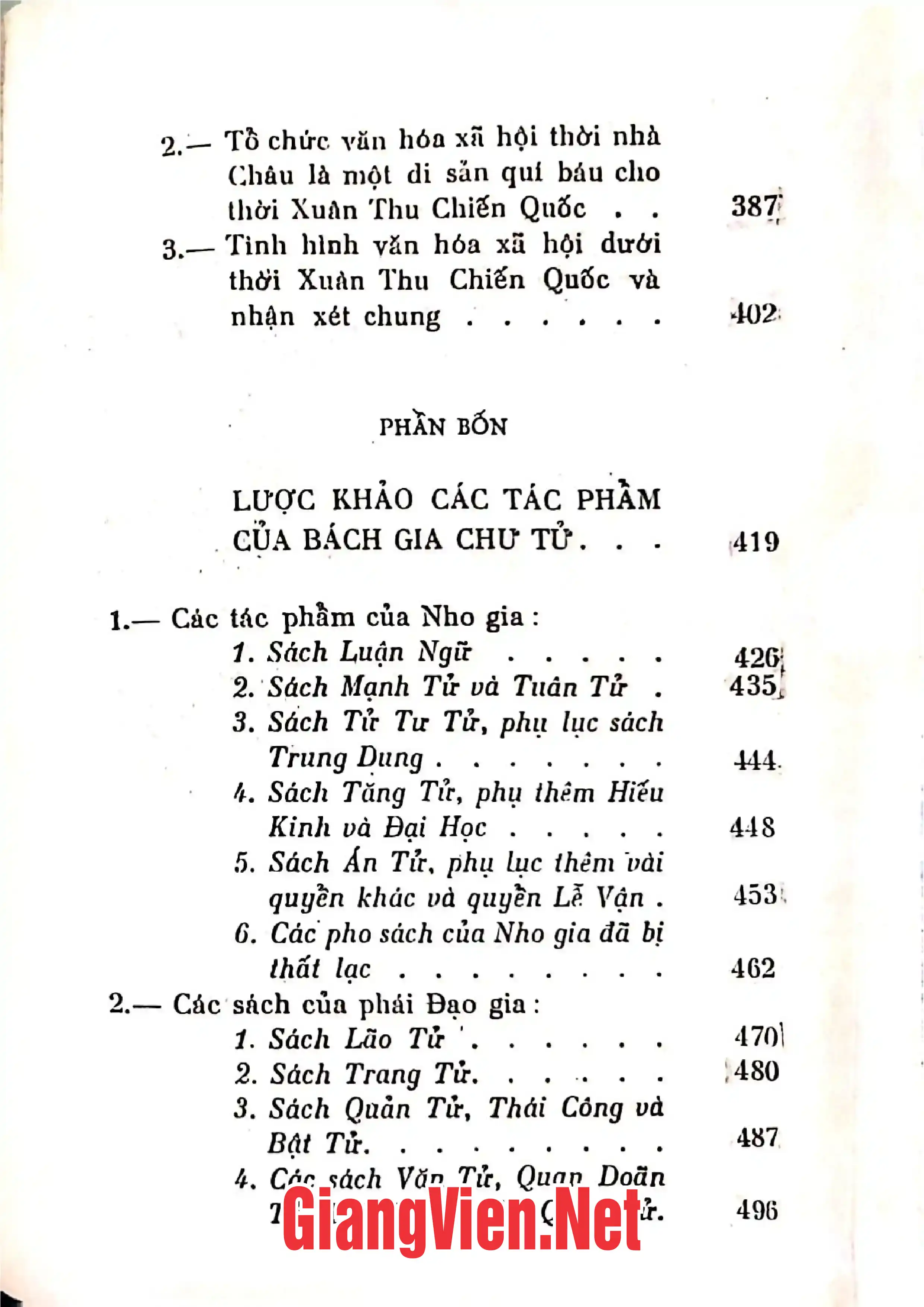 Mục lục chi tiết trang 2 sách Bách gia chư tử, Các môn phái triết học dưới thời Xuân thu - Chiến quốc