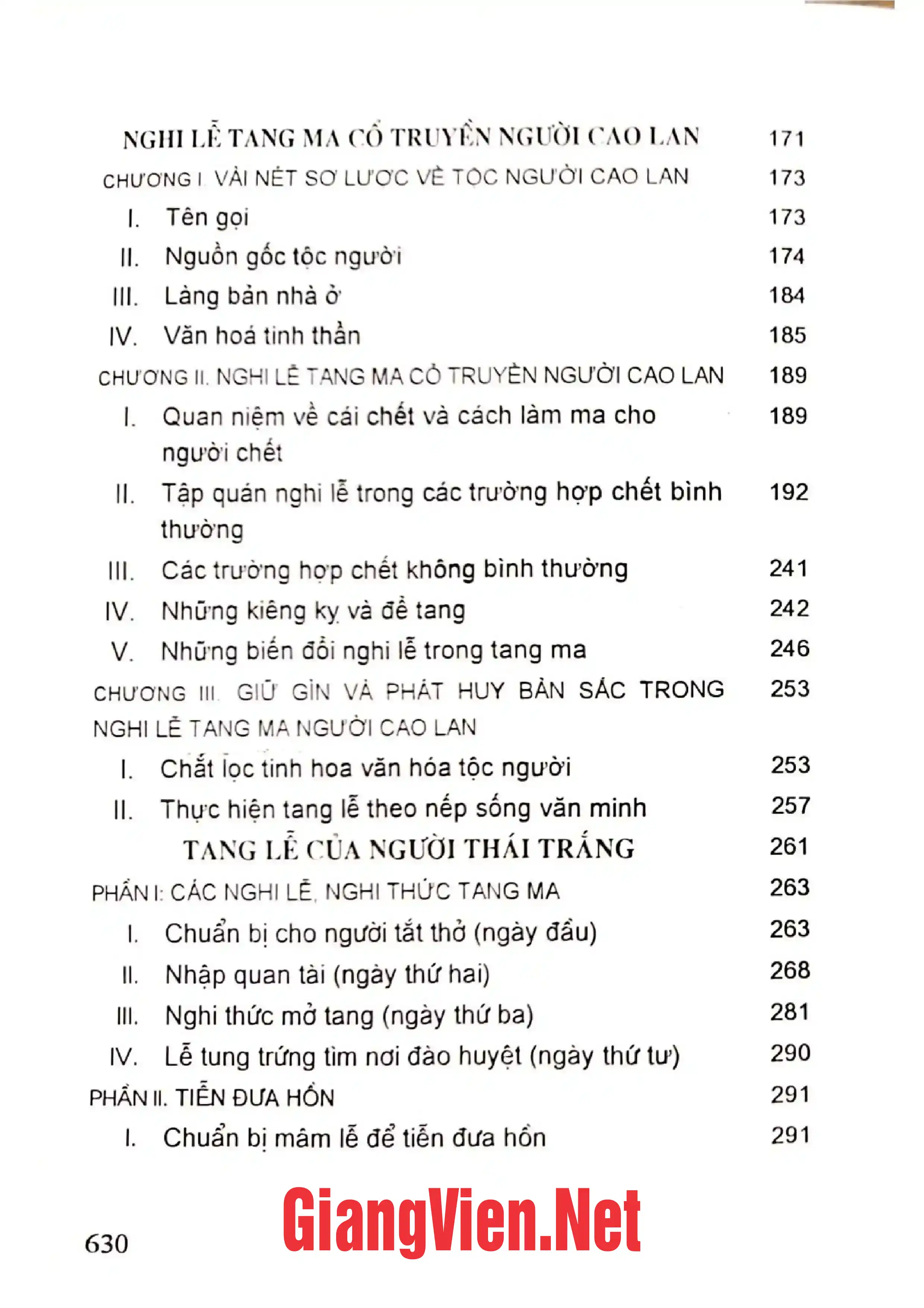 Mục lục chi tiết trang 1 sách Tang lễ cổ truyền các dân tộc thiểu số ở Việt Nam