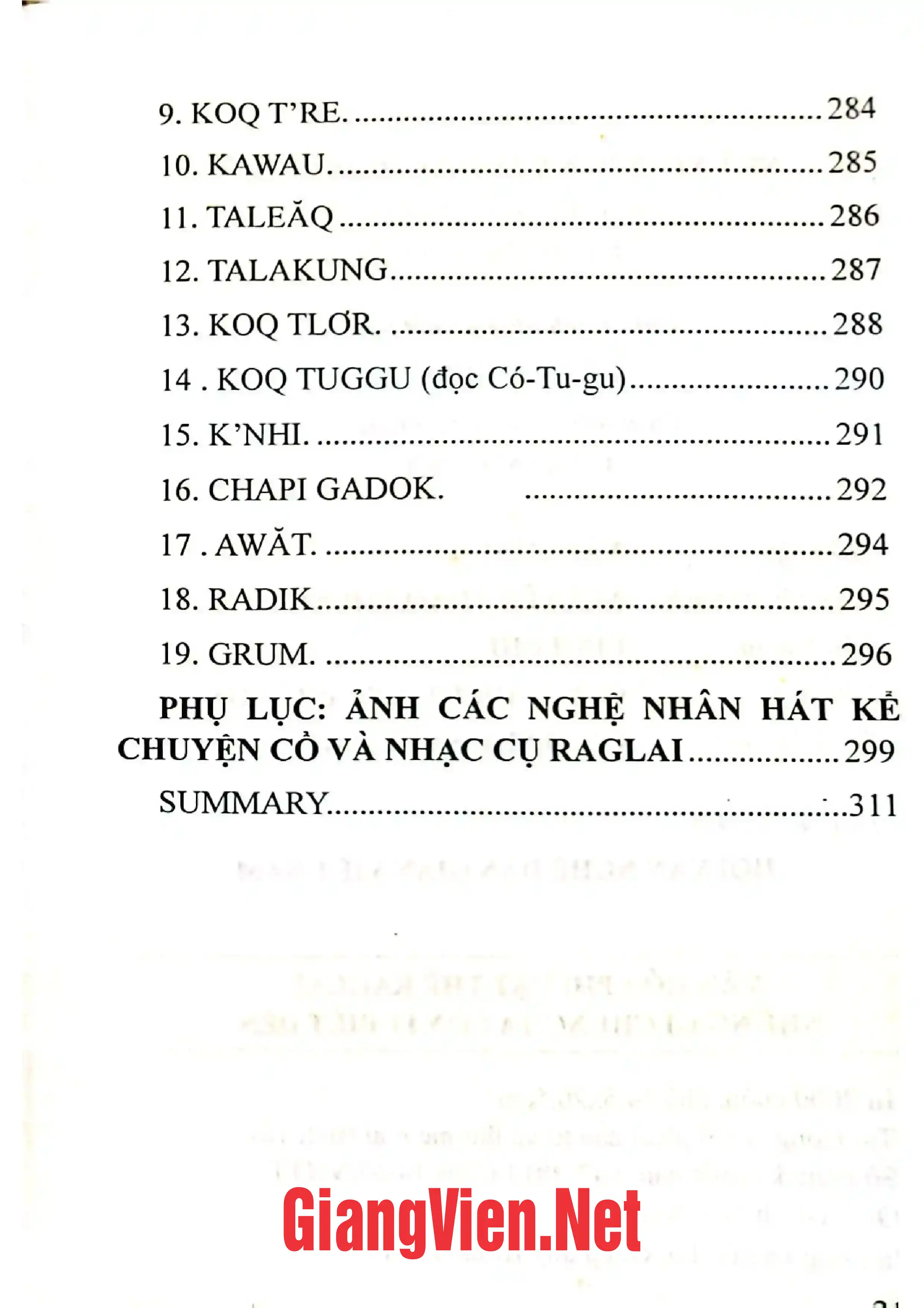 Mục lục chi tiết trang 2 sách Văn hóa phi vật thể Raglai những gì chúng ta còn ít biết đến