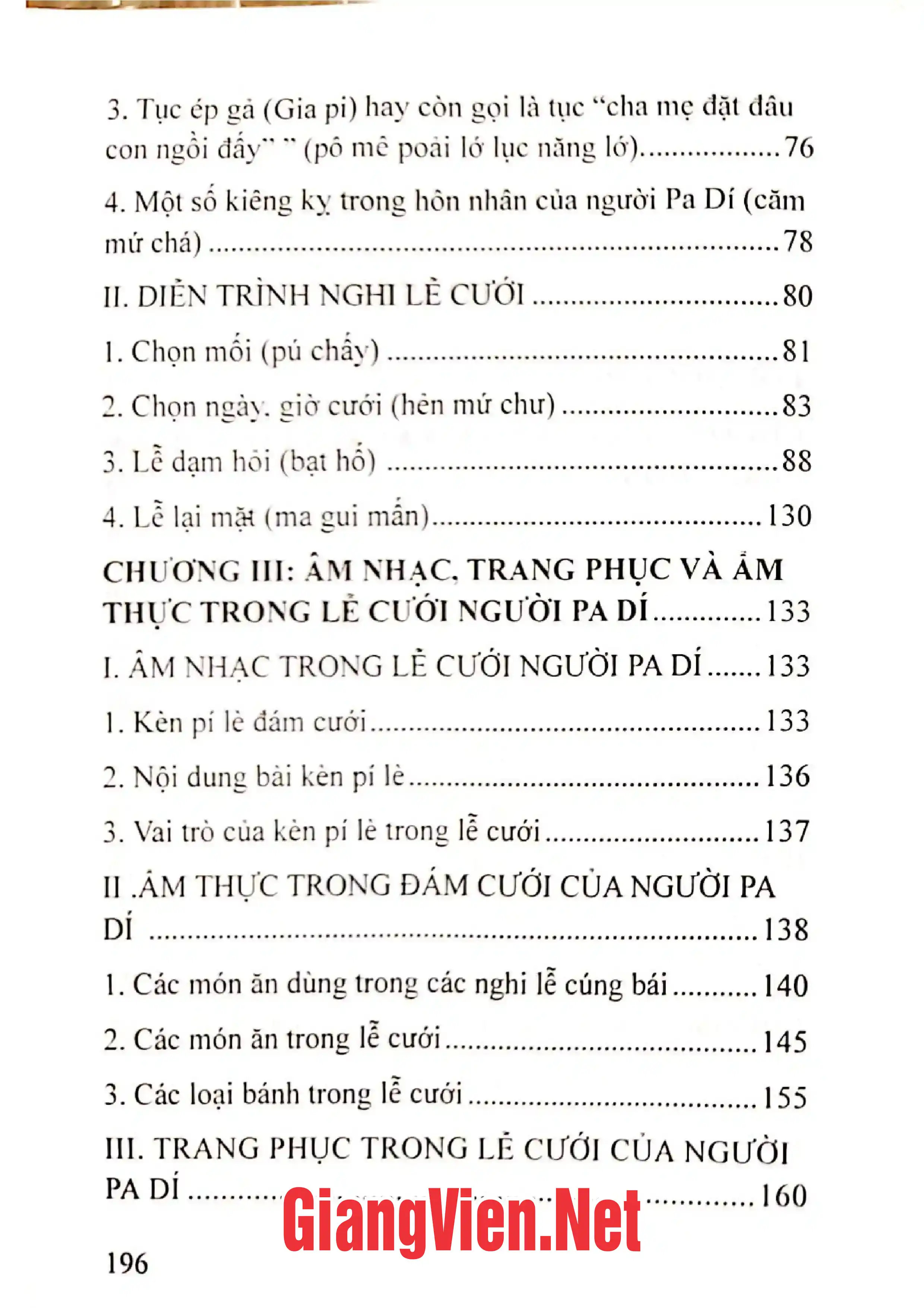 Mục lục chi tiết trang 1 sách Lễ cưới của người Pa Dí ở huyện Mường Khương tỉnh Lào Cai
