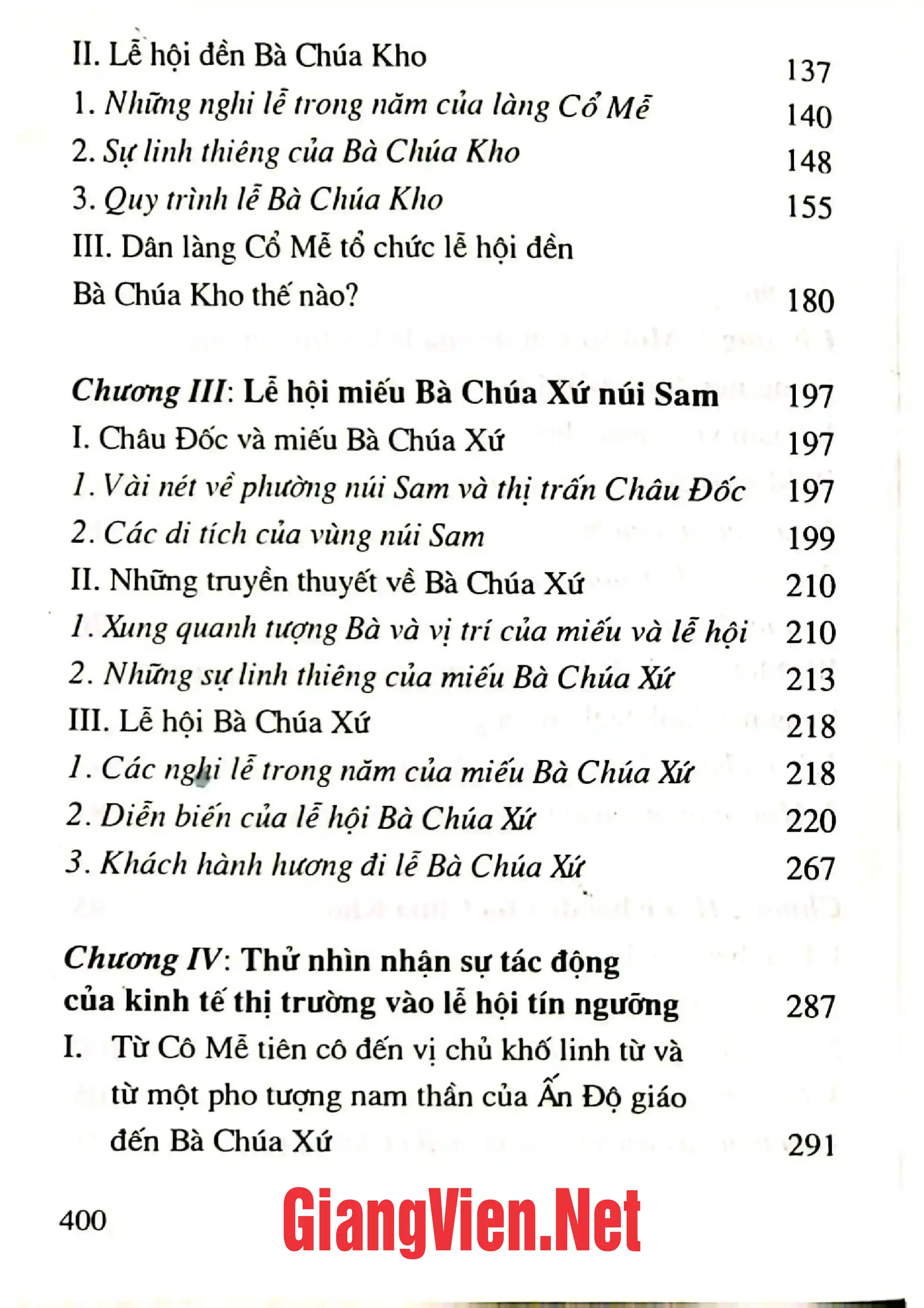 Mục lục chi tiết trang 1 sách Sự tác động của kinh tế thị trường vào lễ hội tín ngưỡng