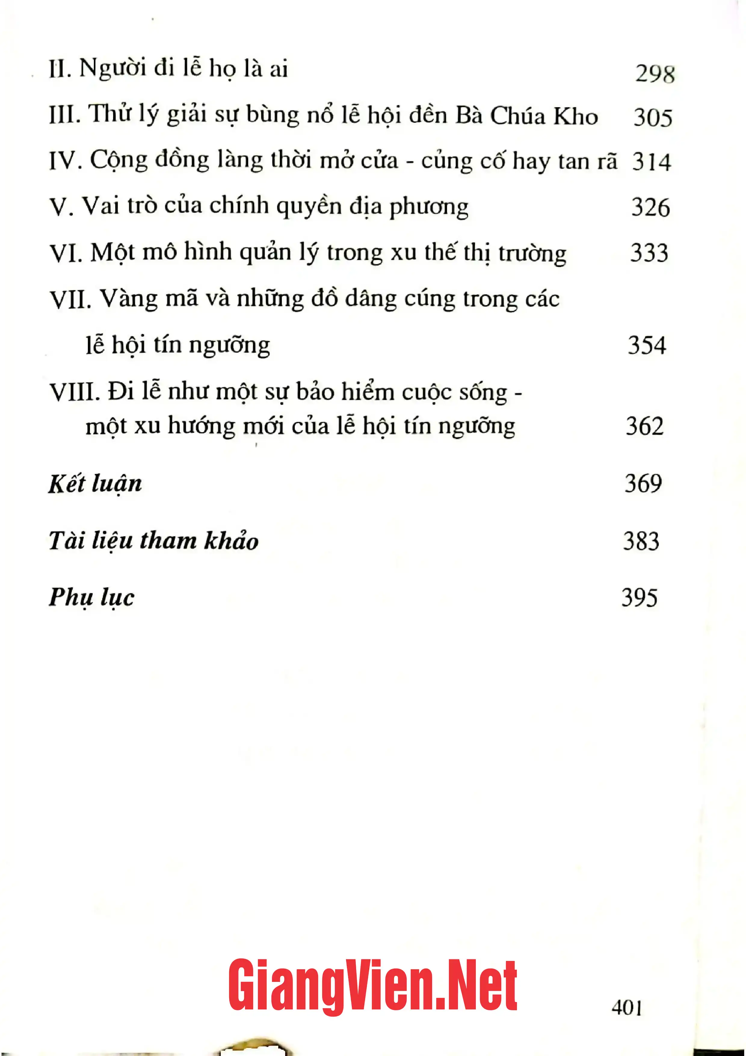Mục lục chi tiết trang 2 sách Sự tác động của kinh tế thị trường vào lễ hội tín ngưỡng