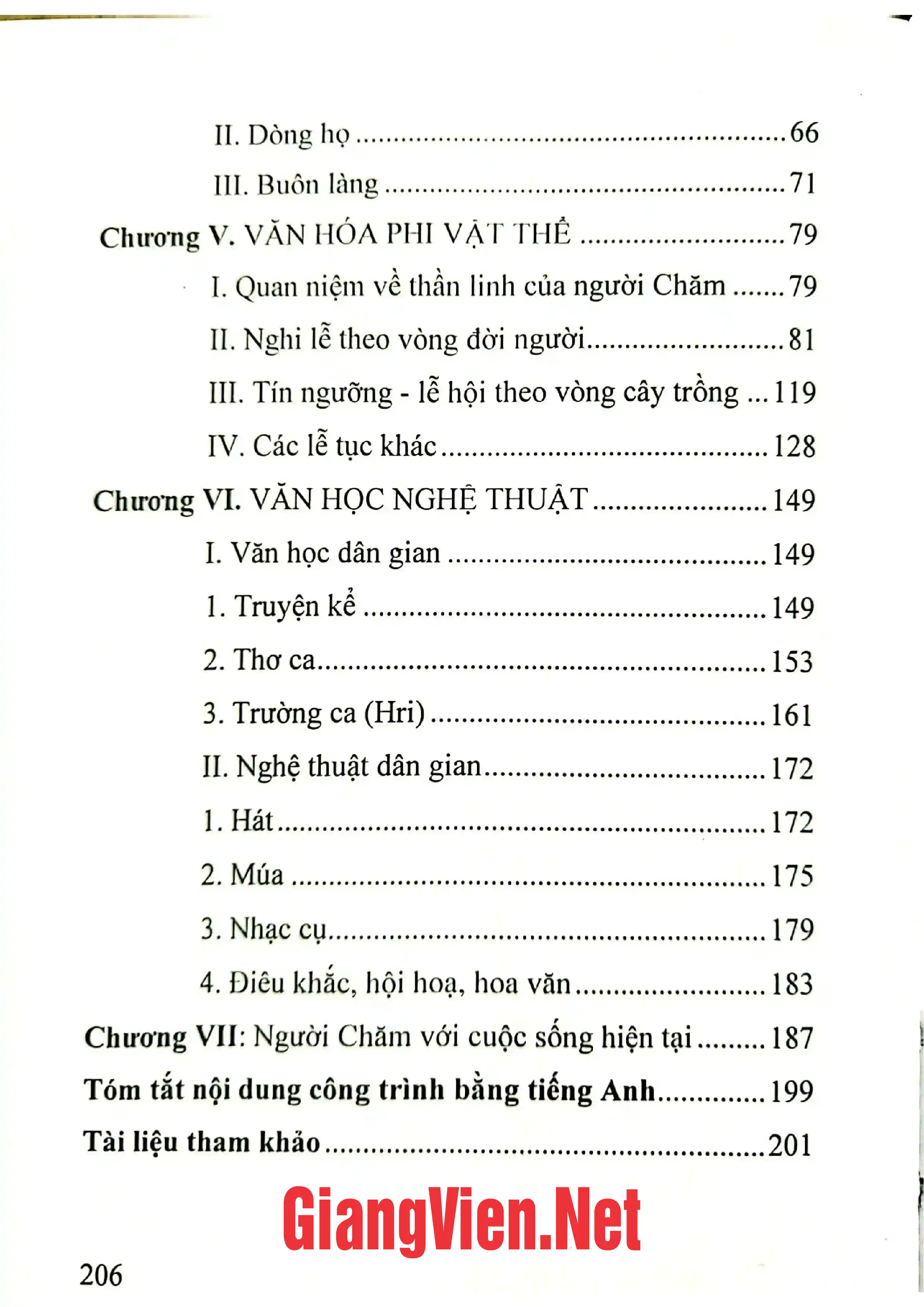 Mục lục chi tiết trang 1 sách Văn hóa người Chăm HRoi tỉnh Phú Yên