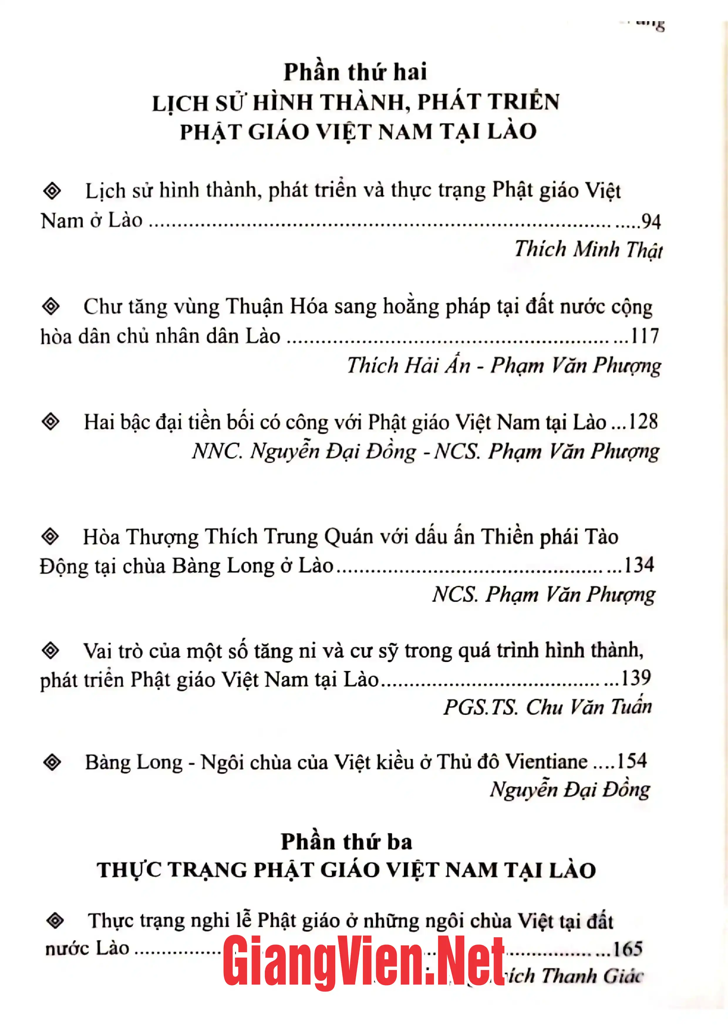 Mục lục chi tiết trang 1 sách Phật giáo Việt Nam tại Lào