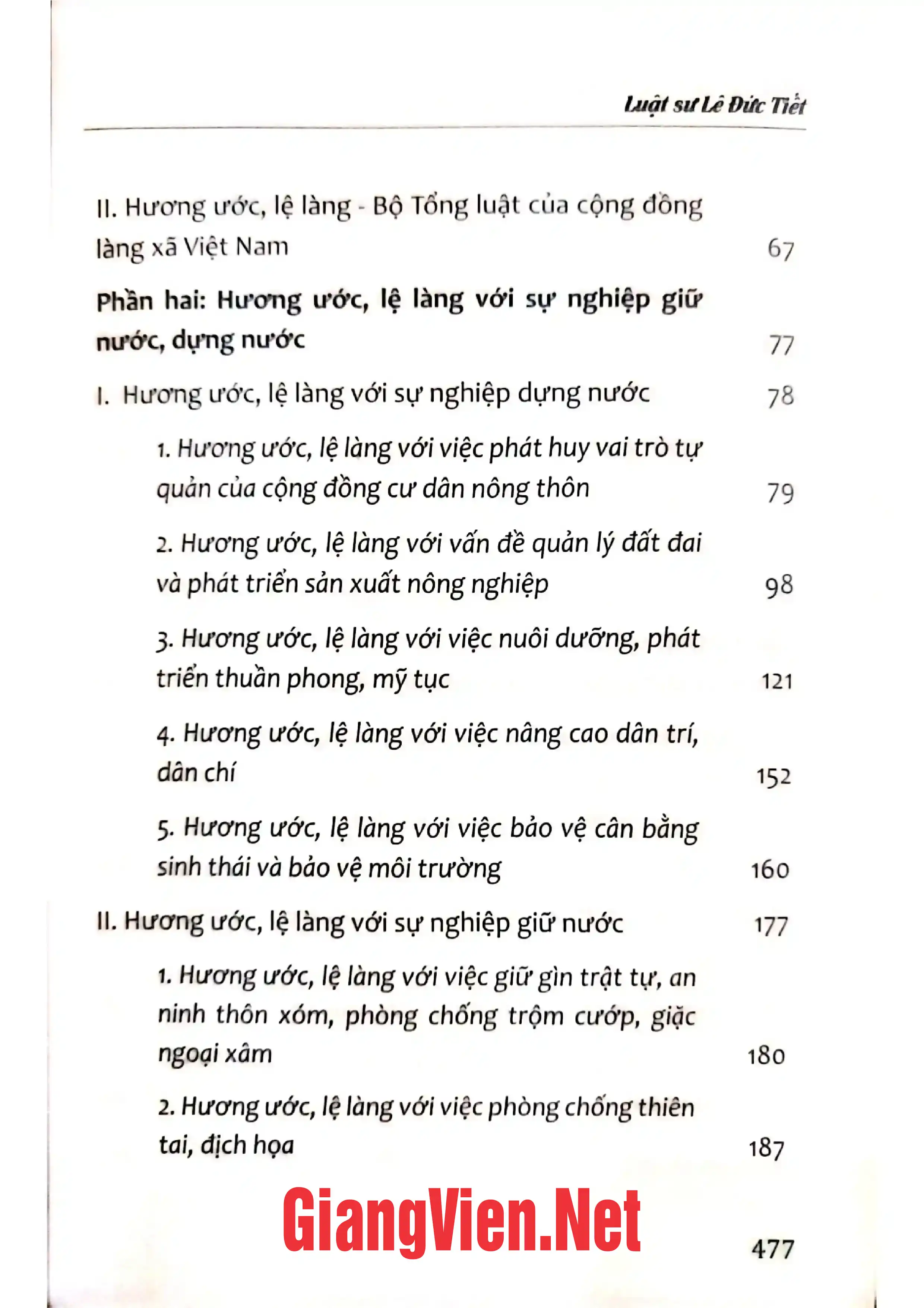 Mục lục chi tiết trang 1 sách Hương ước lệ làng quá khứ, hiện tại, tương lai
