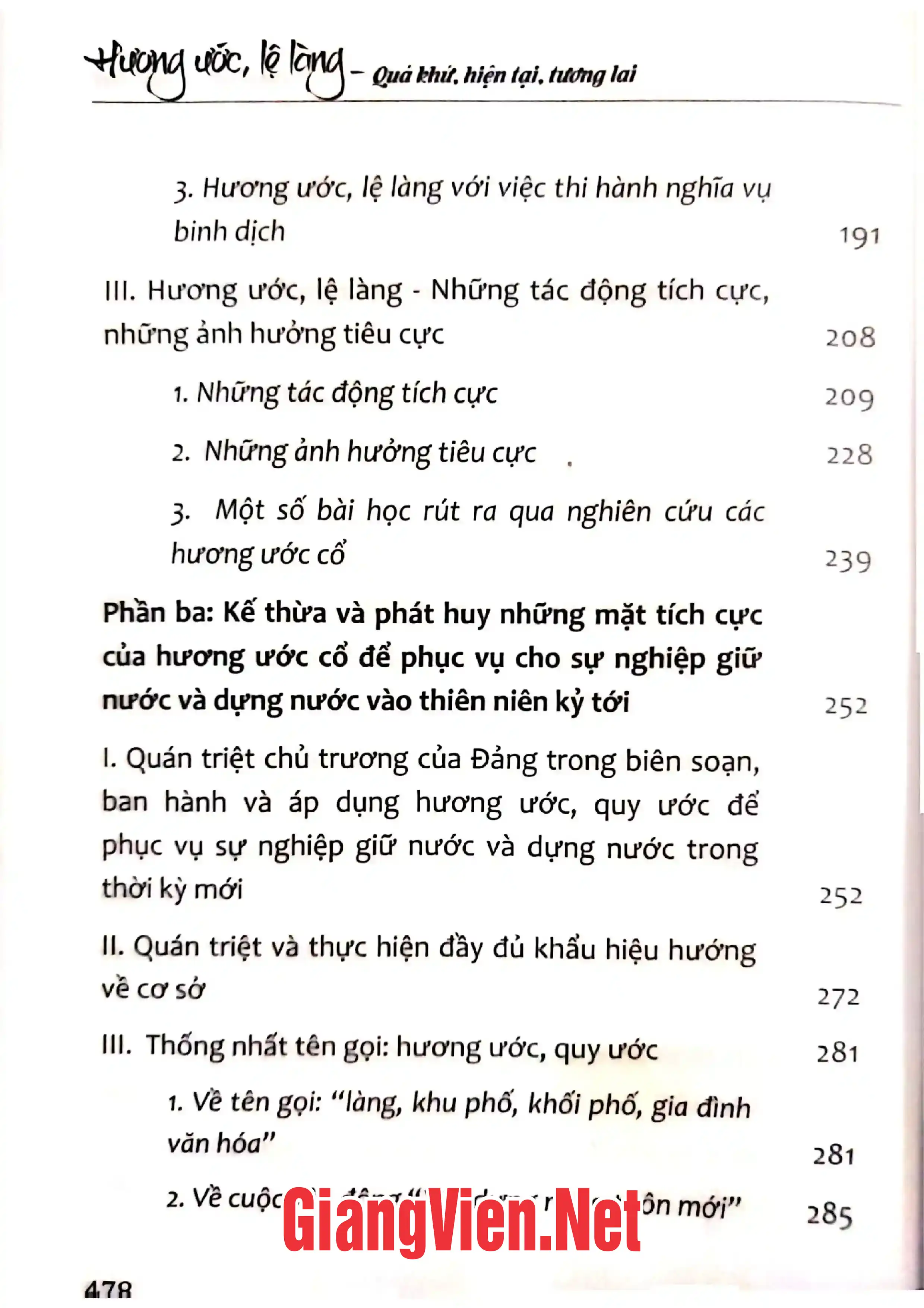 Mục lục chi tiết trang 2 sách Hương ước lệ làng quá khứ, hiện tại, tương lai