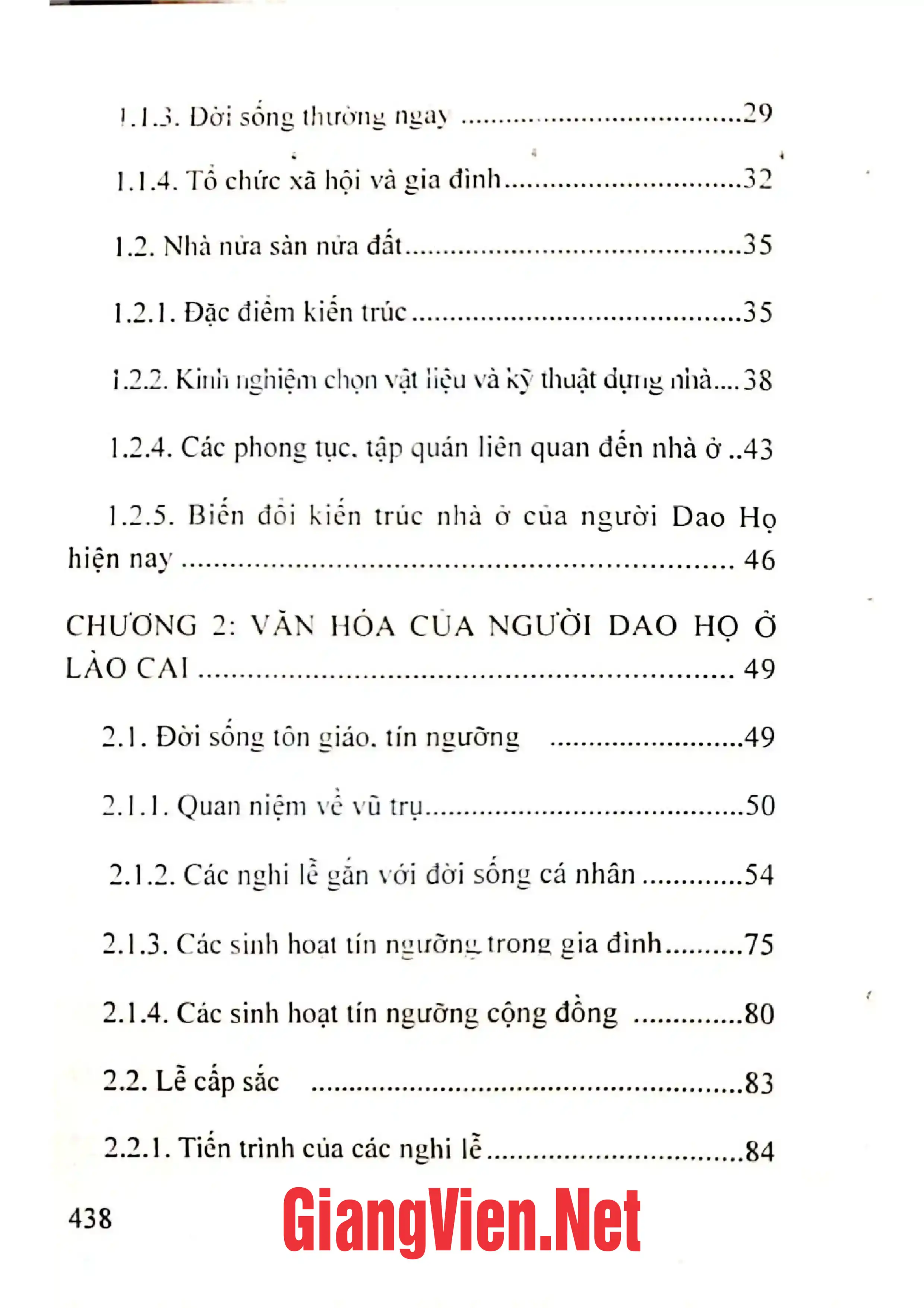 Mục lục chi tiết trang 1 sách Thầy cúng trong văn hóa tín ngưỡng người Dao Họ