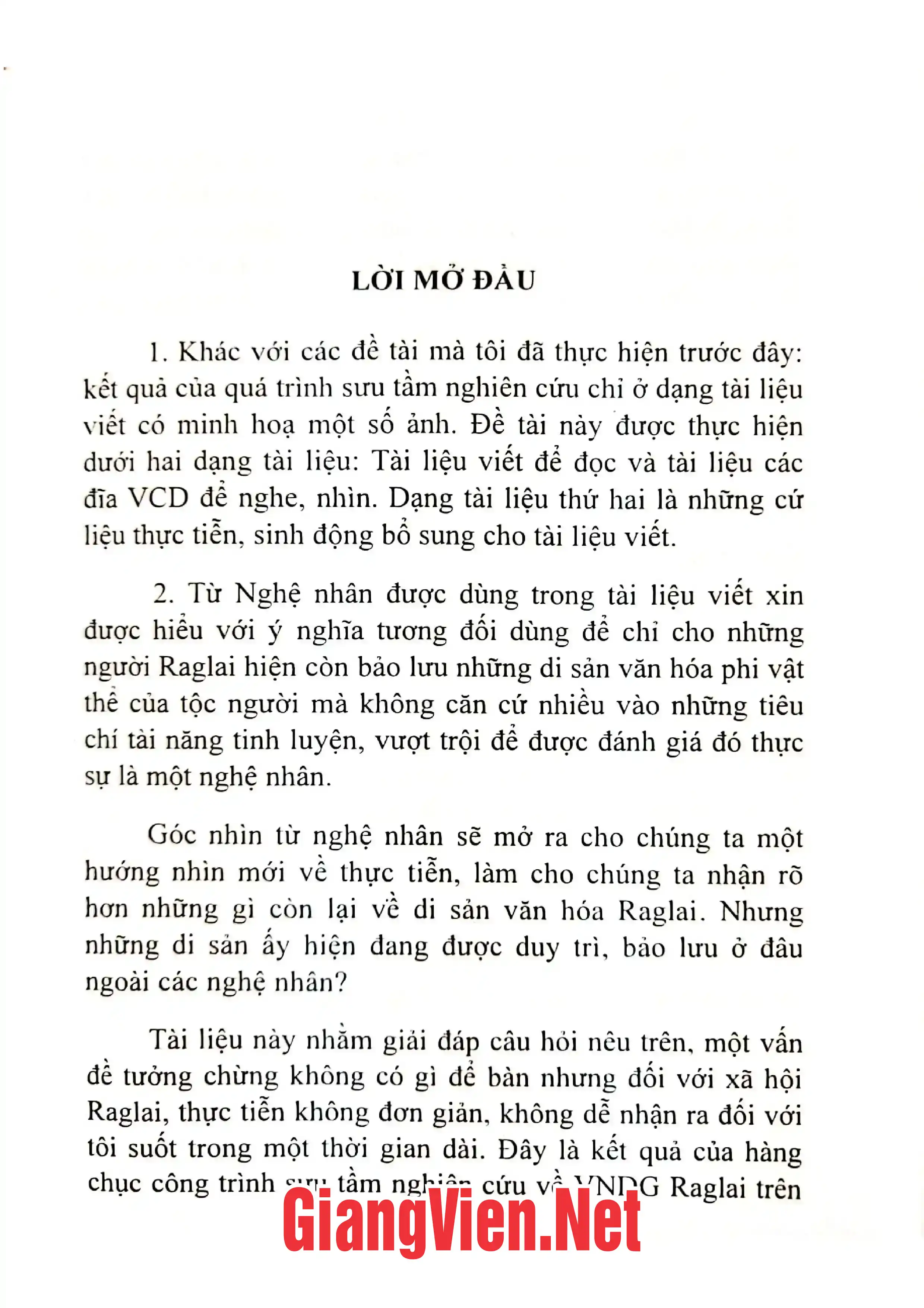 Mục lục chi tiết trang 1 sách Văn hóa gia tộc Raglai góc nhìn từ nghệ nhân