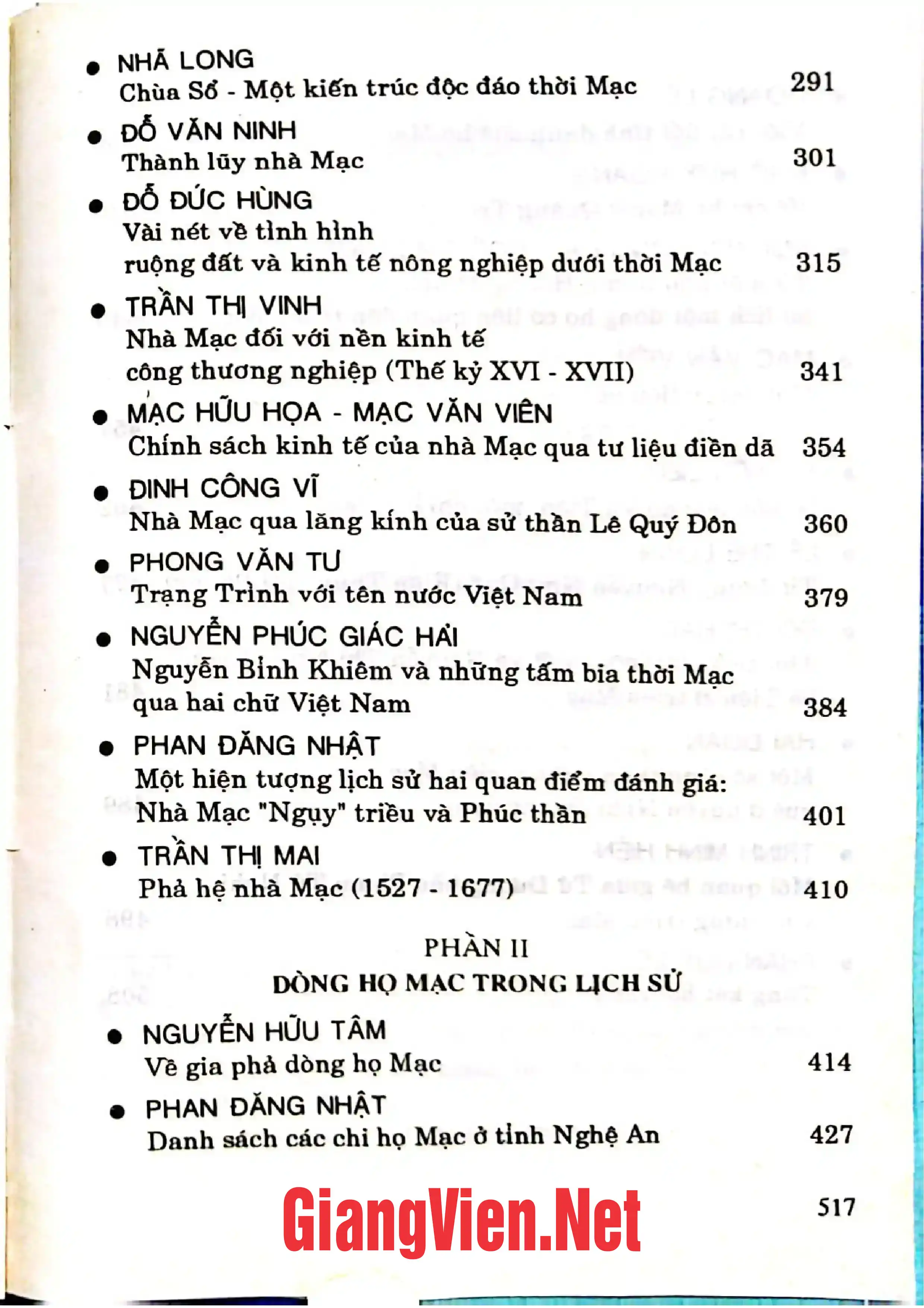 Mục lục chi tiết trang 2 sách Nhà Mạc và dòng họ Mạc trong lịch sử