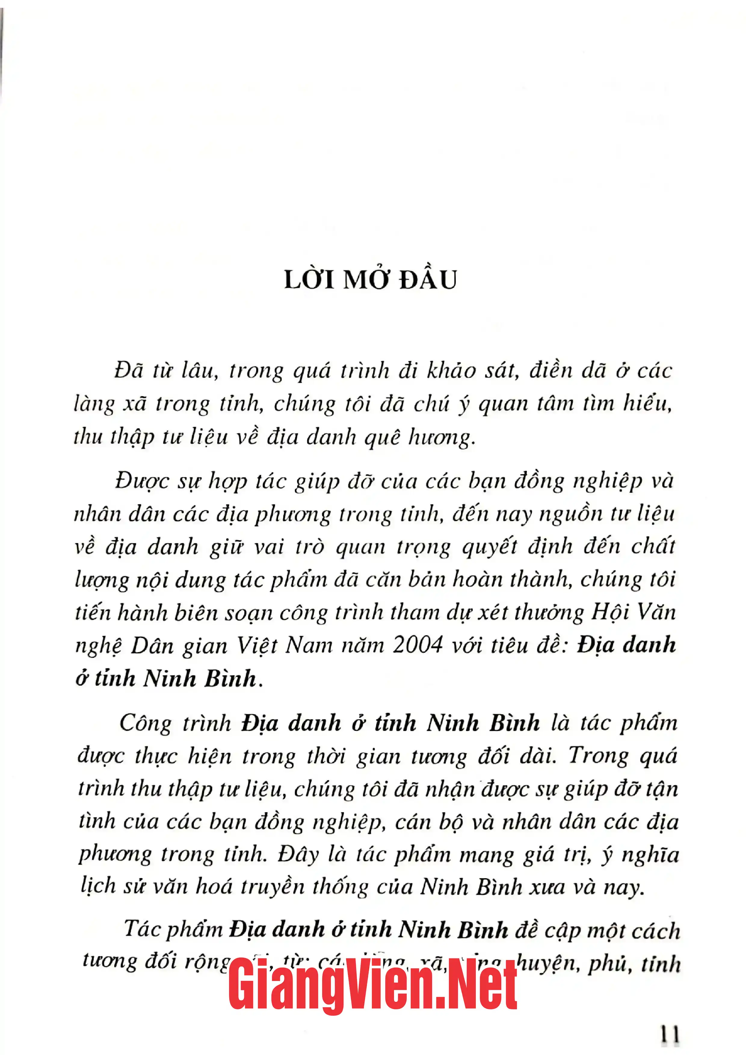 Mục lục chi tiết trang 1 sách Địa danh ở tỉnh Ninh Bình
