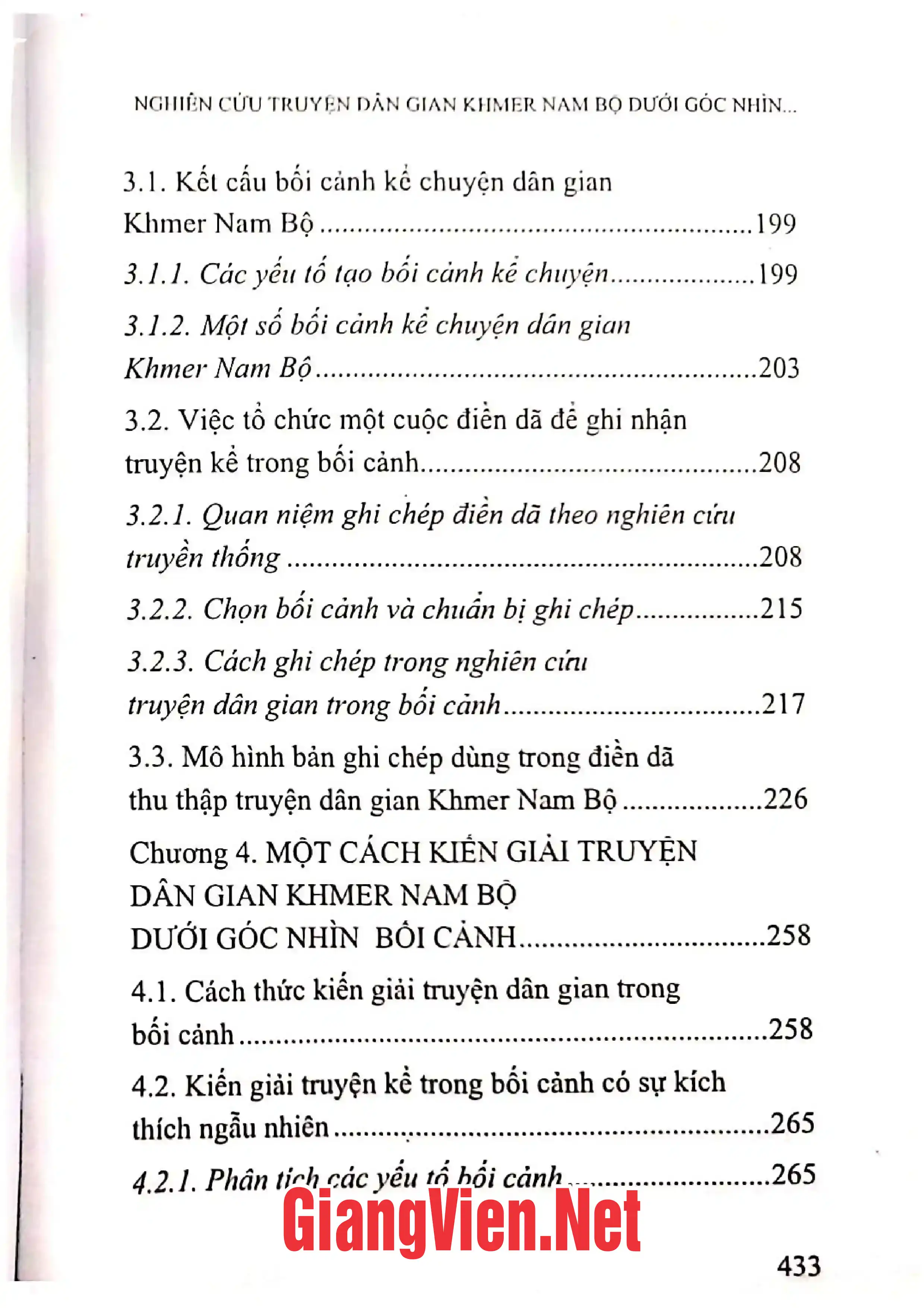 Mục lục chi tiết trang 2 sách Nghiên cứu về truyện dân gian Khmer Nam Bộ dưới góc nhìn bối cảnh