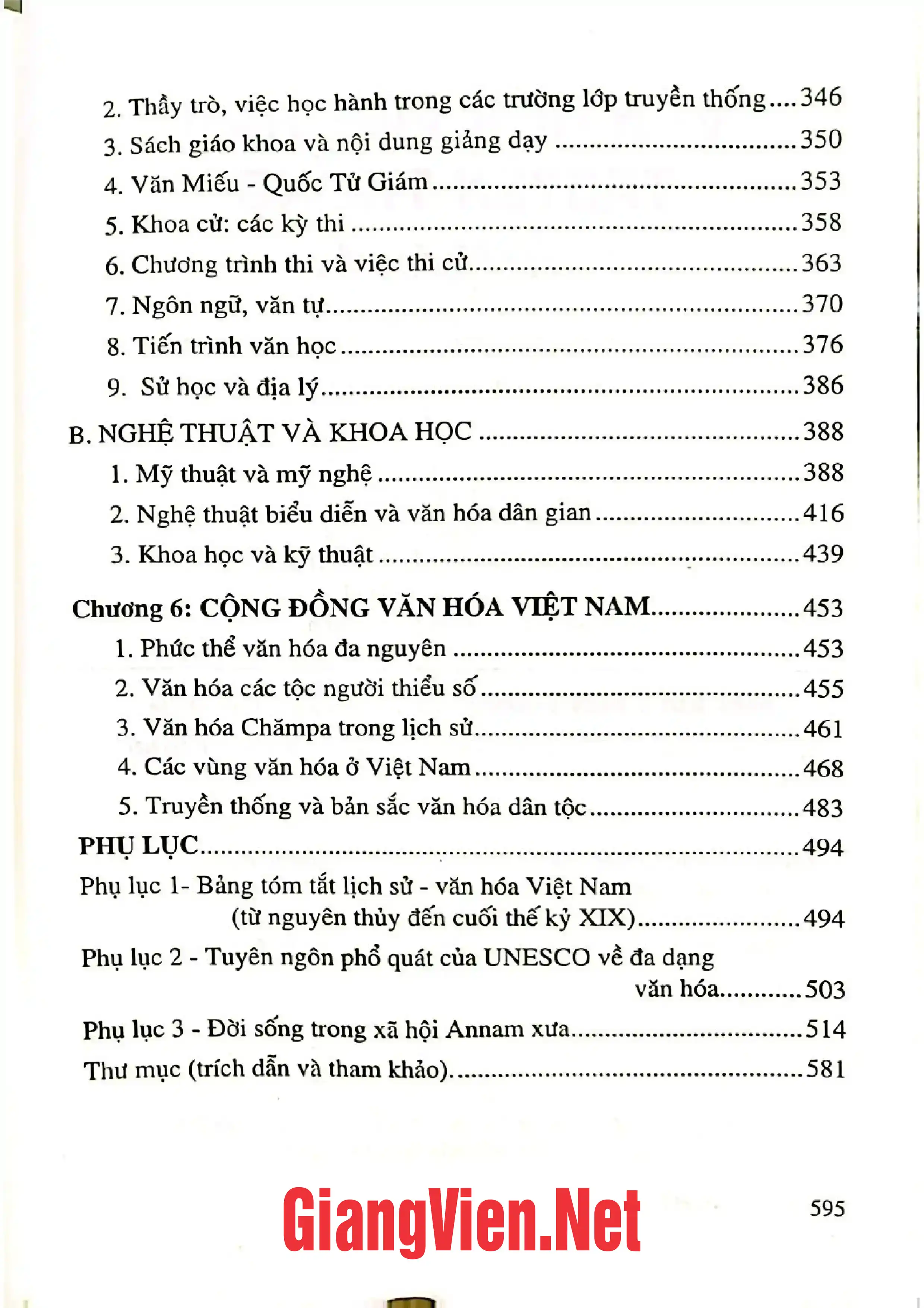 Mục lục chi tiết trang 3 sách Văn hóa Việt Nam truyền thống Một góc nhìn