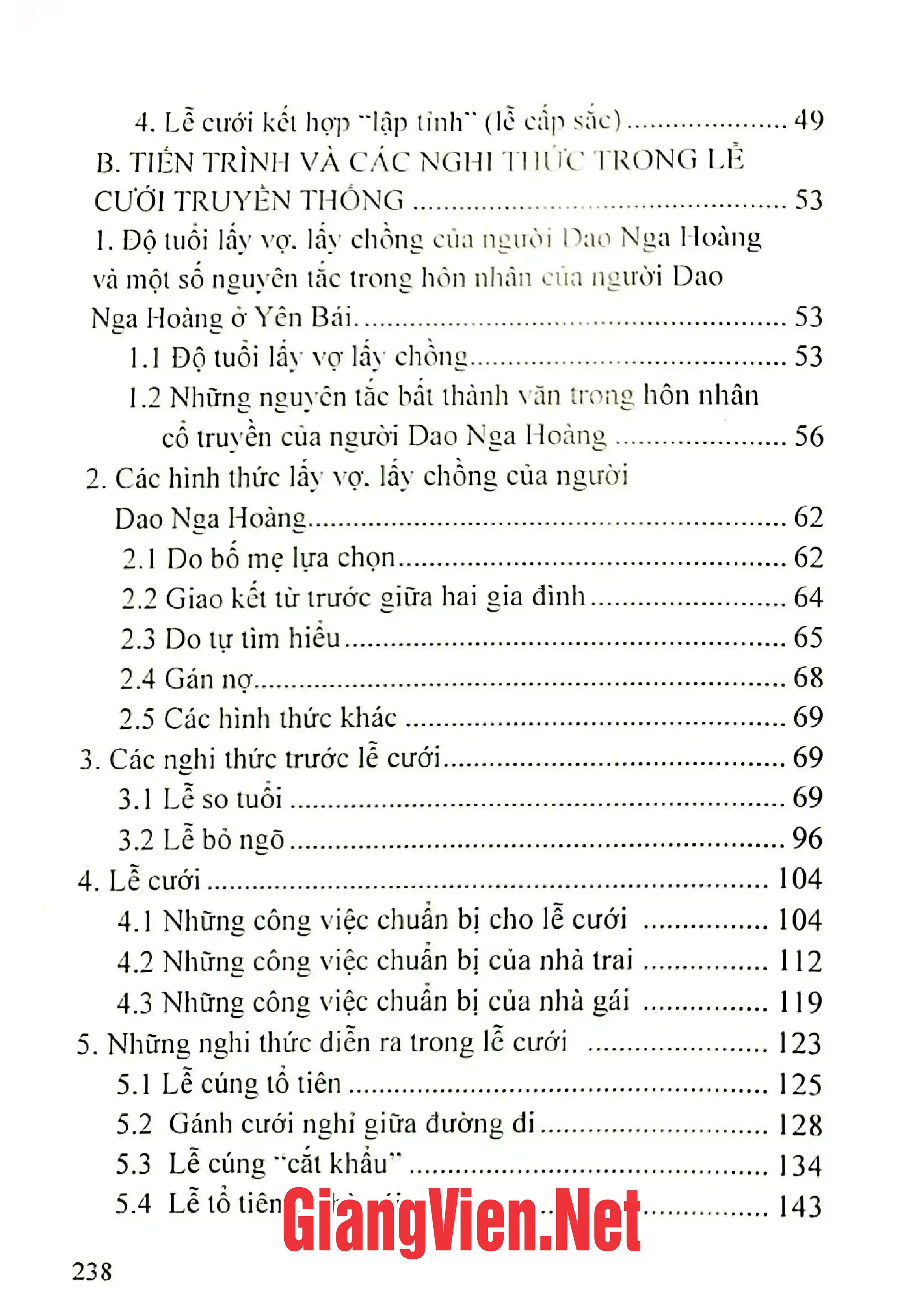 Mục lục chi tiết trang 1 sách Lễ cưới người Dao Nga Hoàng