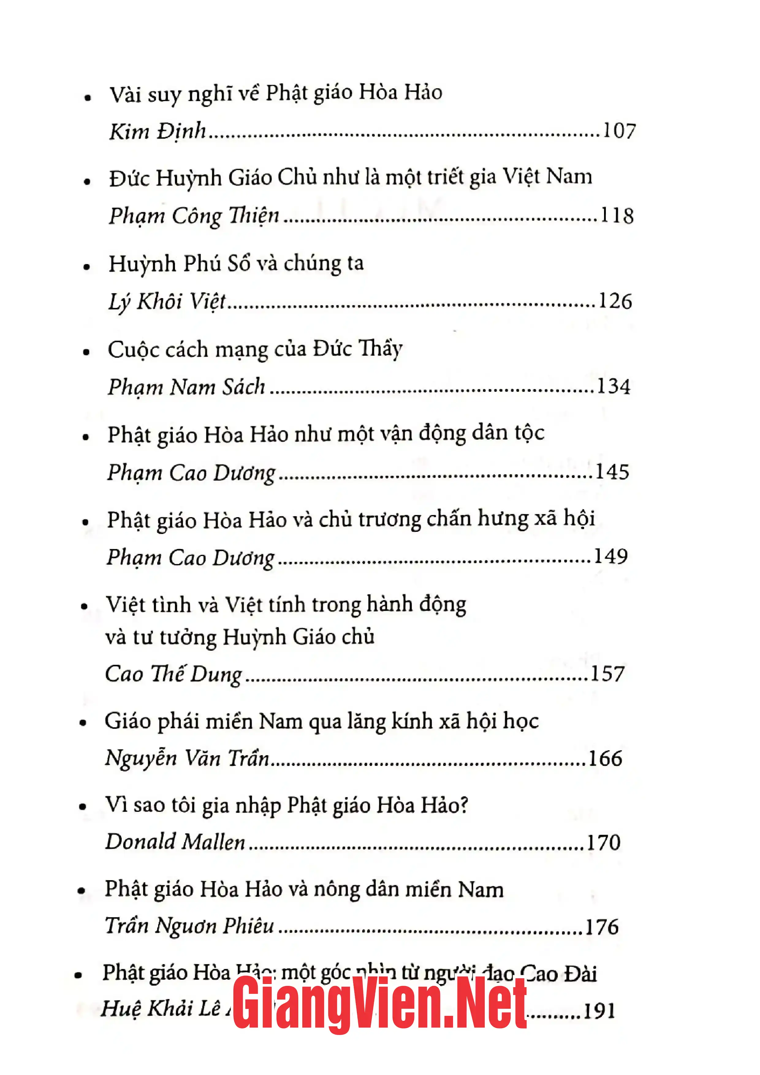 Mục lục chi tiết trang 1 sách Phật giáo Hòa Hảo một tôn giáo cận nhân tình trong lòng dân tộc