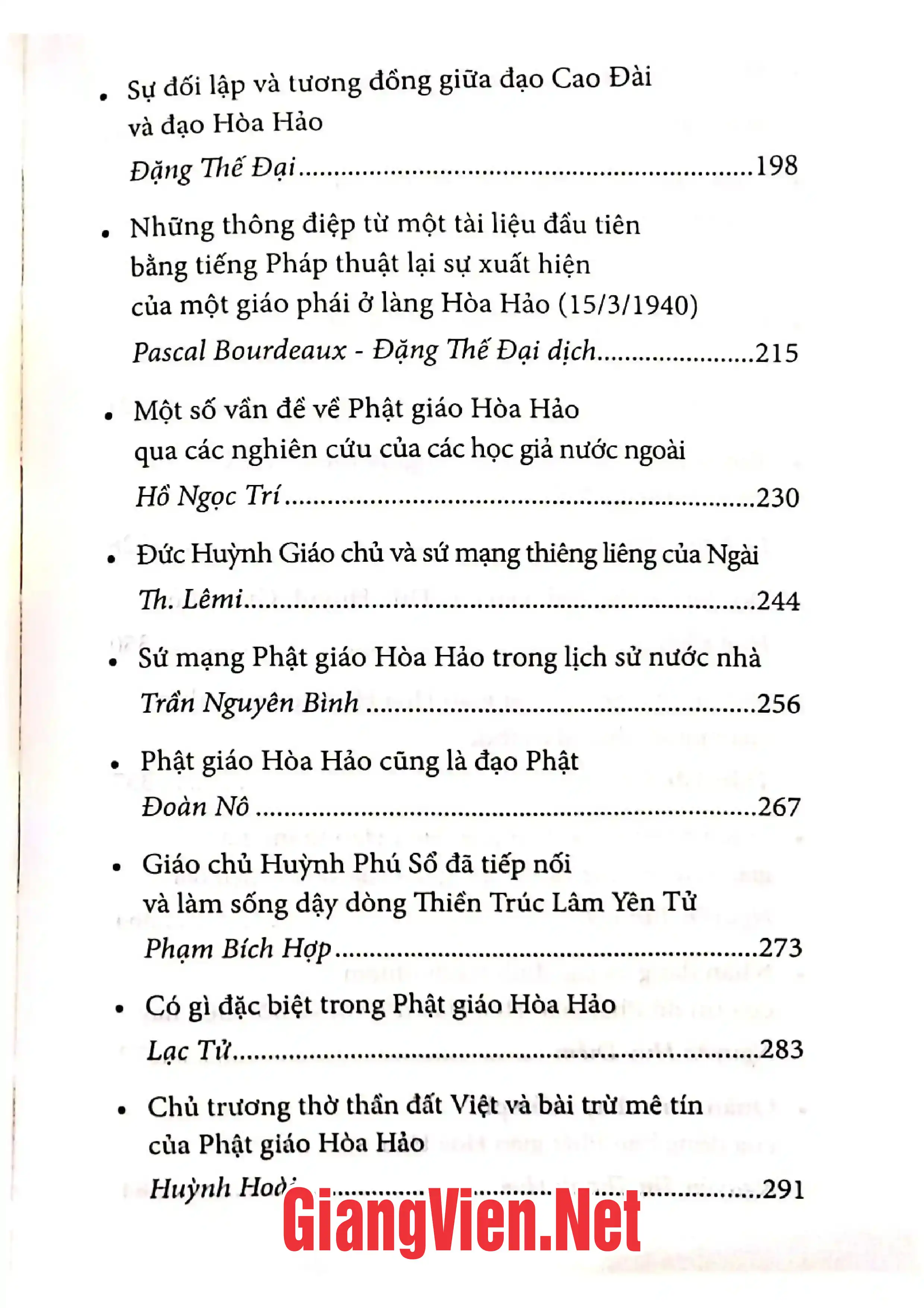 Mục lục chi tiết trang 2 sách Phật giáo Hòa Hảo một tôn giáo cận nhân tình trong lòng dân tộc