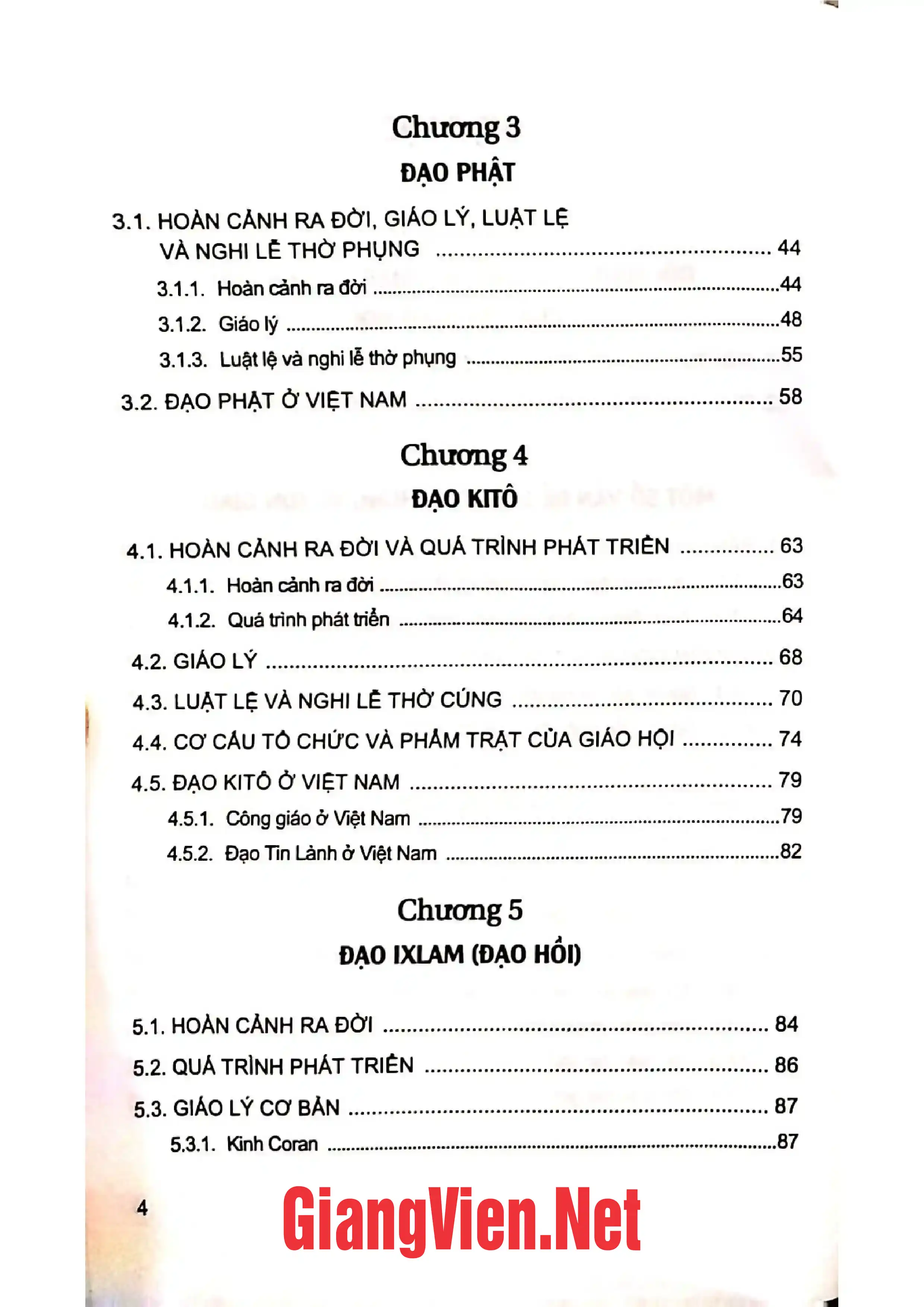 Mục lục chi tiết trang 1 sách Tôn giáo học, Trần Đăng Sinh