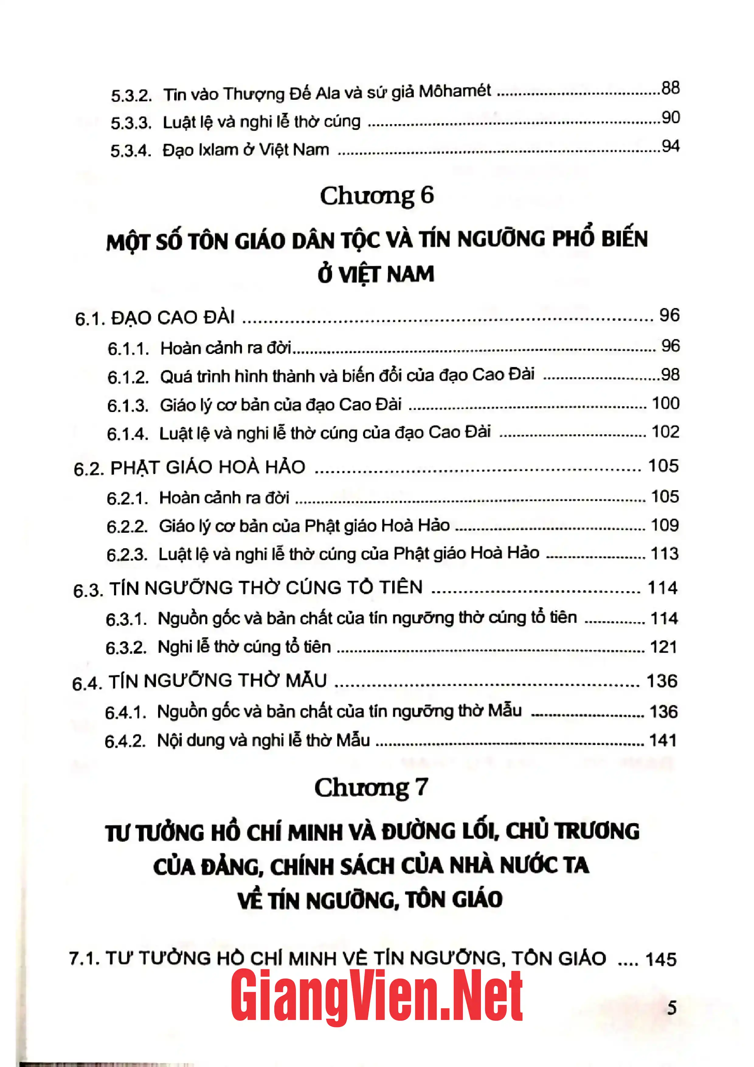 Mục lục chi tiết trang 2 sách Tôn giáo học, Trần Đăng Sinh