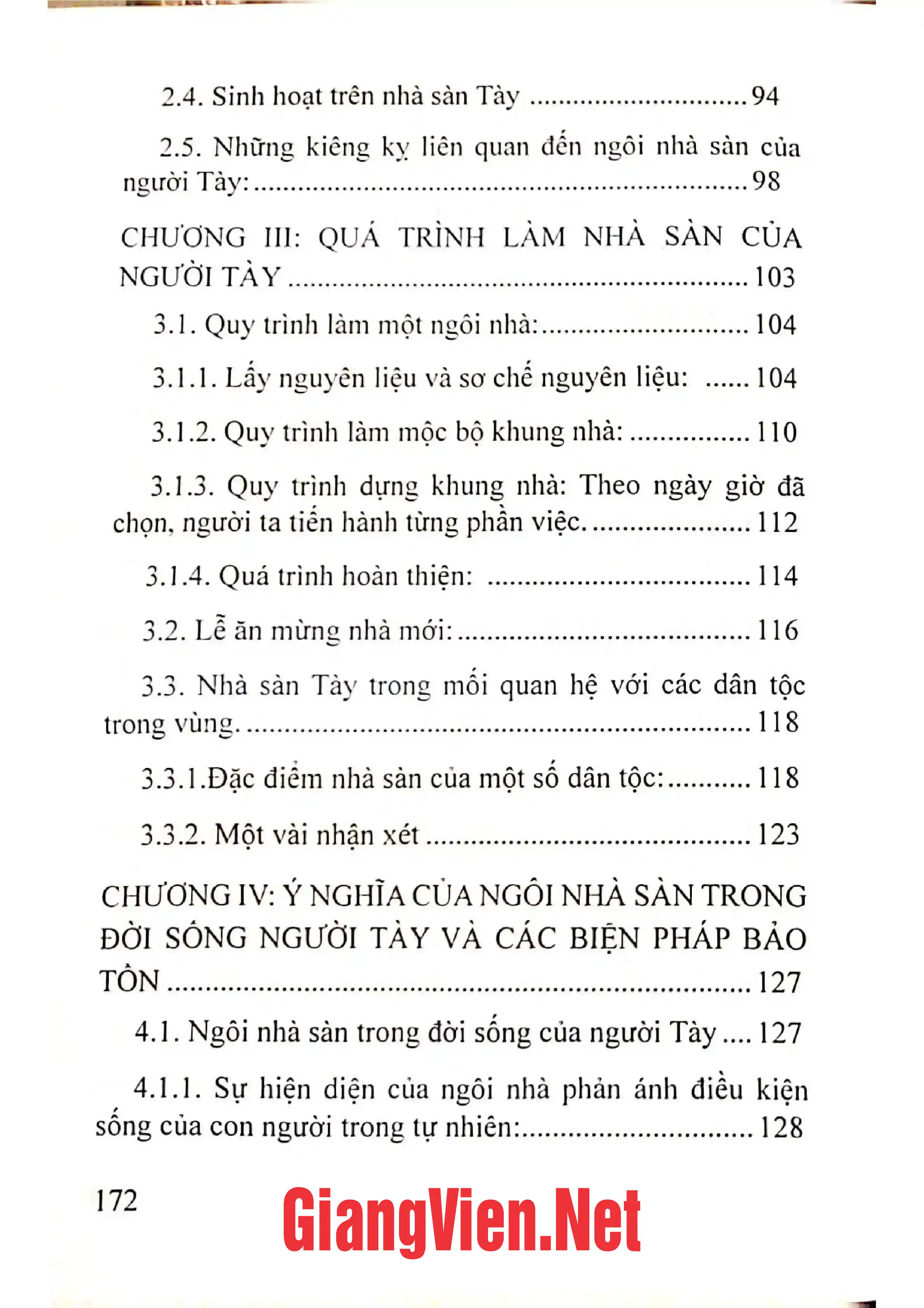 Mục lục chi tiết trang 1 sách Nhà sàn truyền thống của người Tày Vùng Đông Bắc Việt Nam