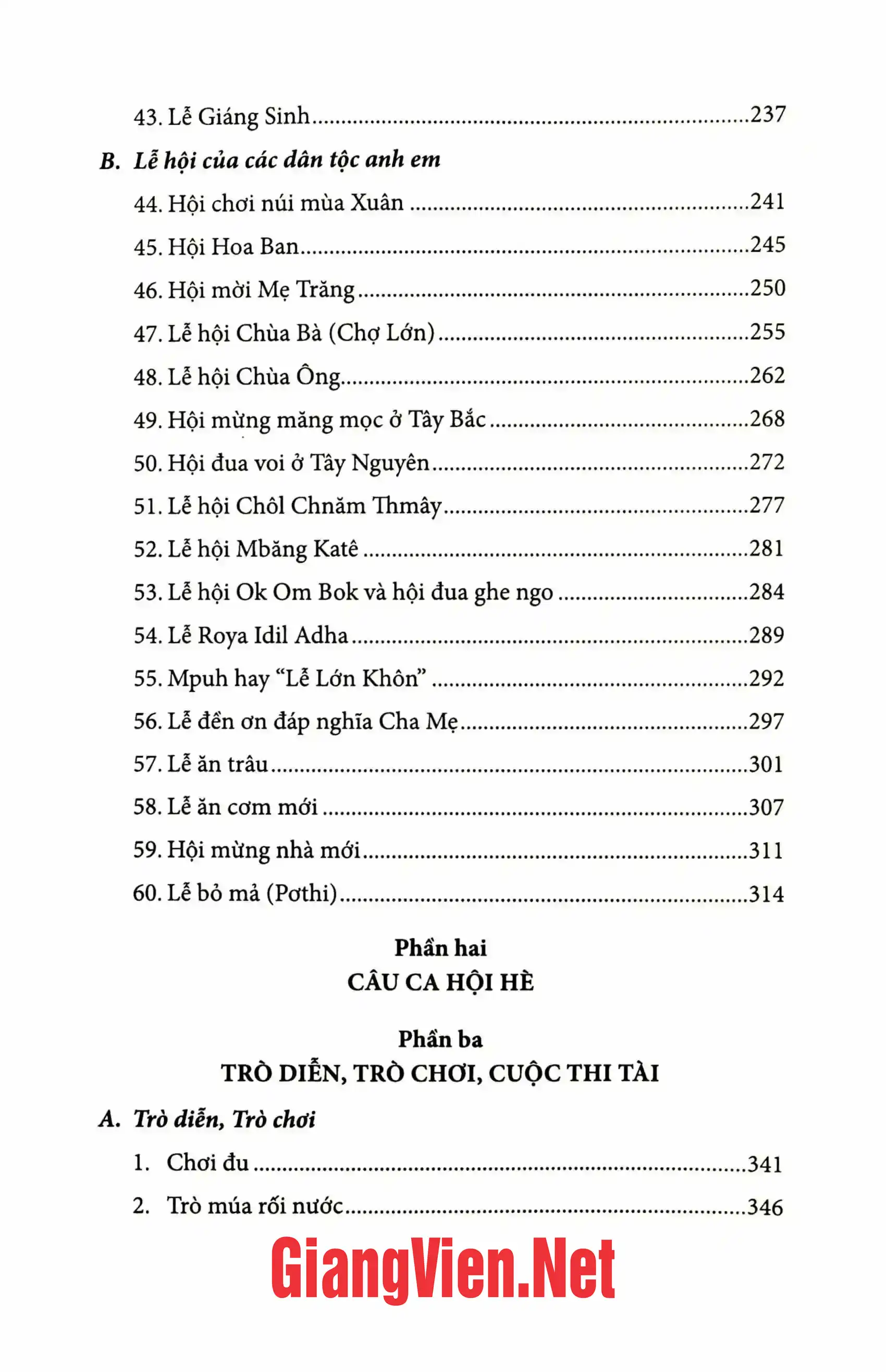 Mục lục chi tiết trang 2 sách 60 lễ hội truyền thống Việt Nam