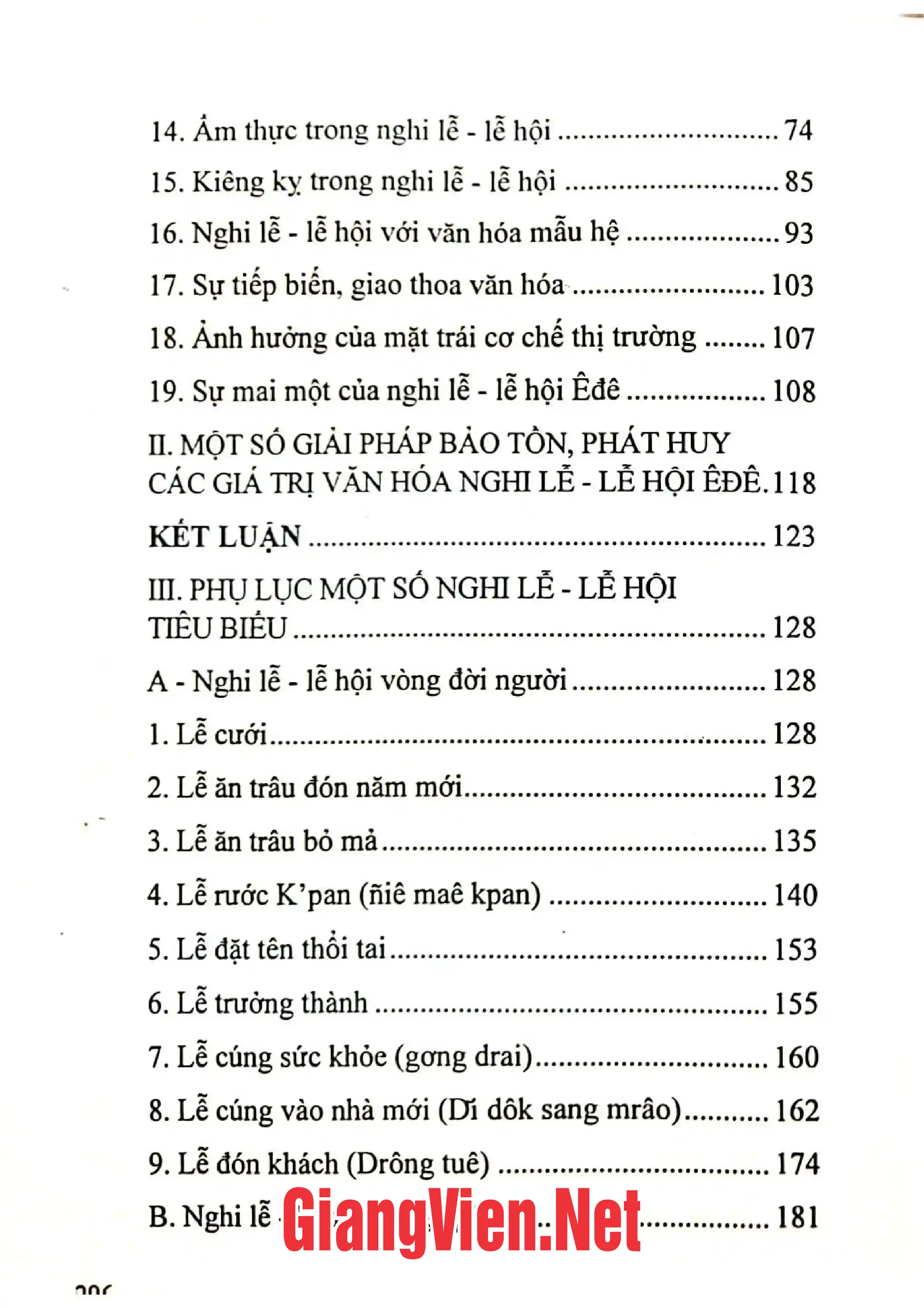 Mục lục chi tiết trang 1 sách Lễ hội truyền thống dân tộc Ê Đê