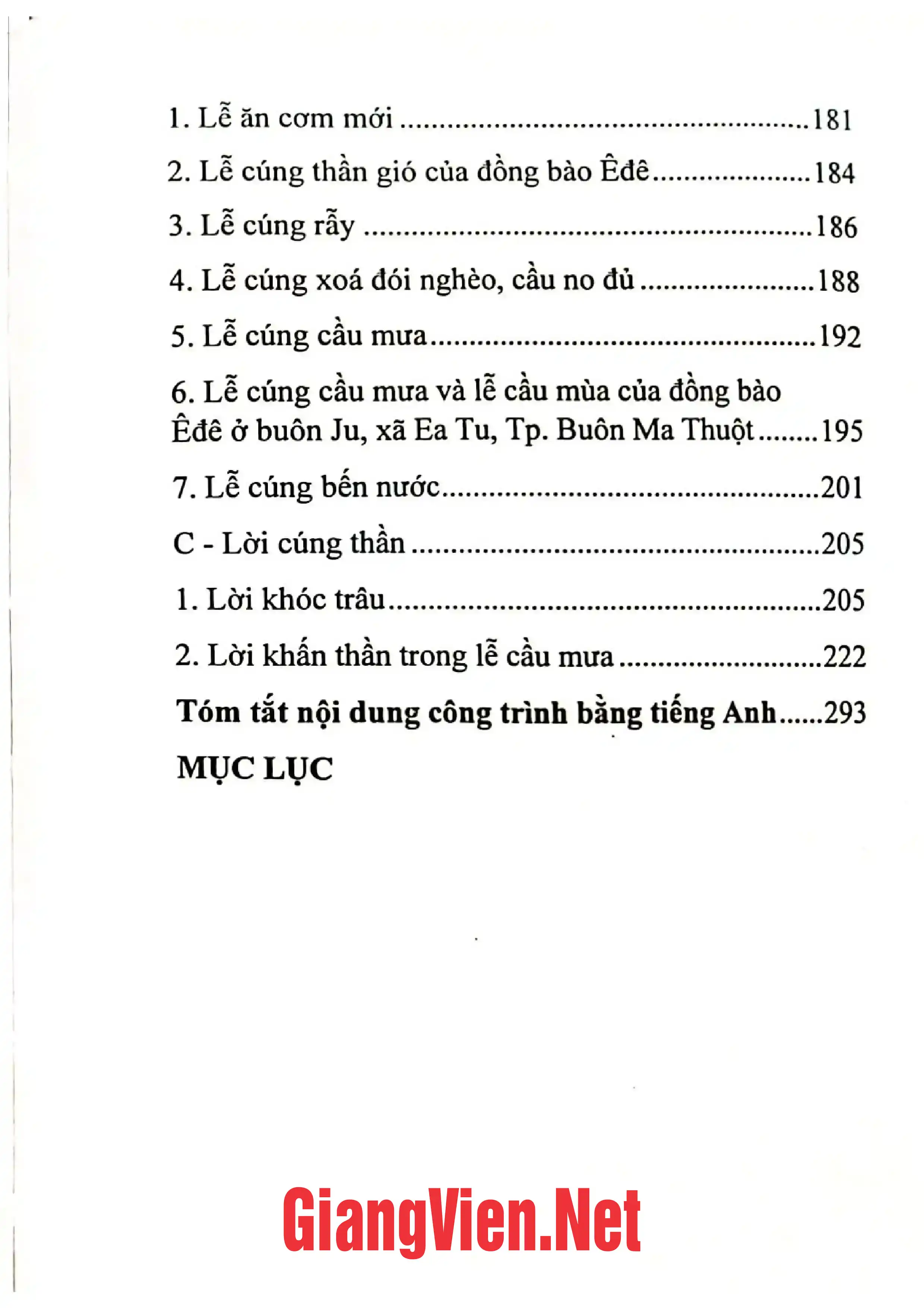 Mục lục chi tiết trang 2 sách Lễ hội truyền thống dân tộc Ê Đê