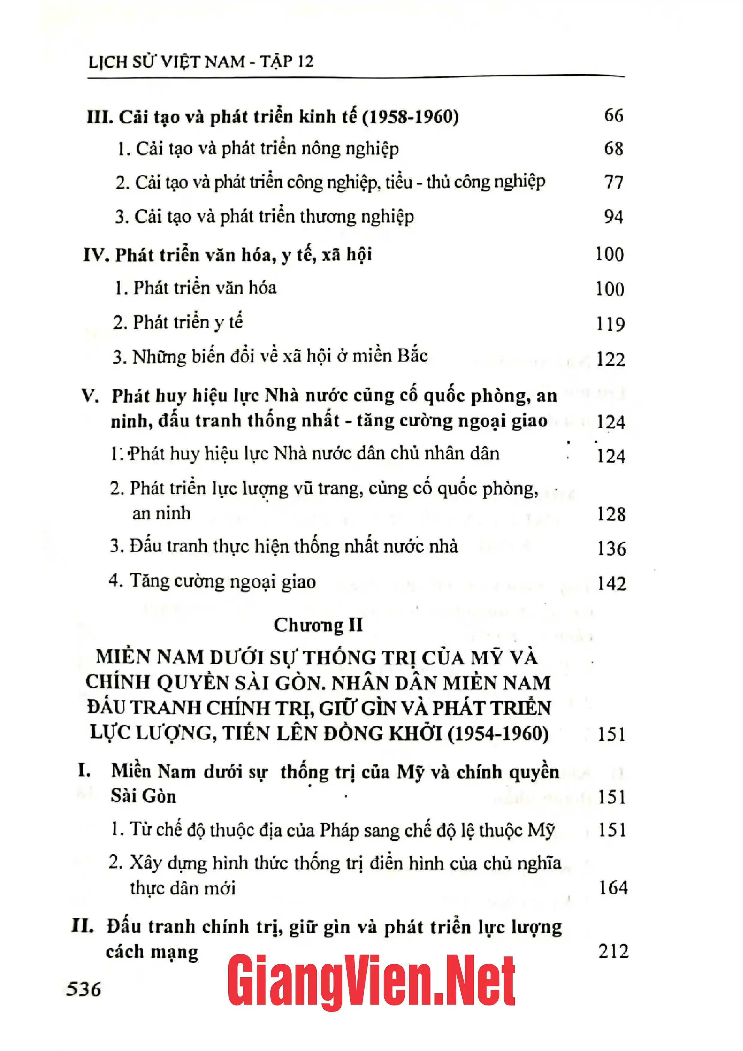 Mục lục chi tiết trang 1 sách Lịch sử Việt Nam tập 12 từ năm 1954 đến năm 1965