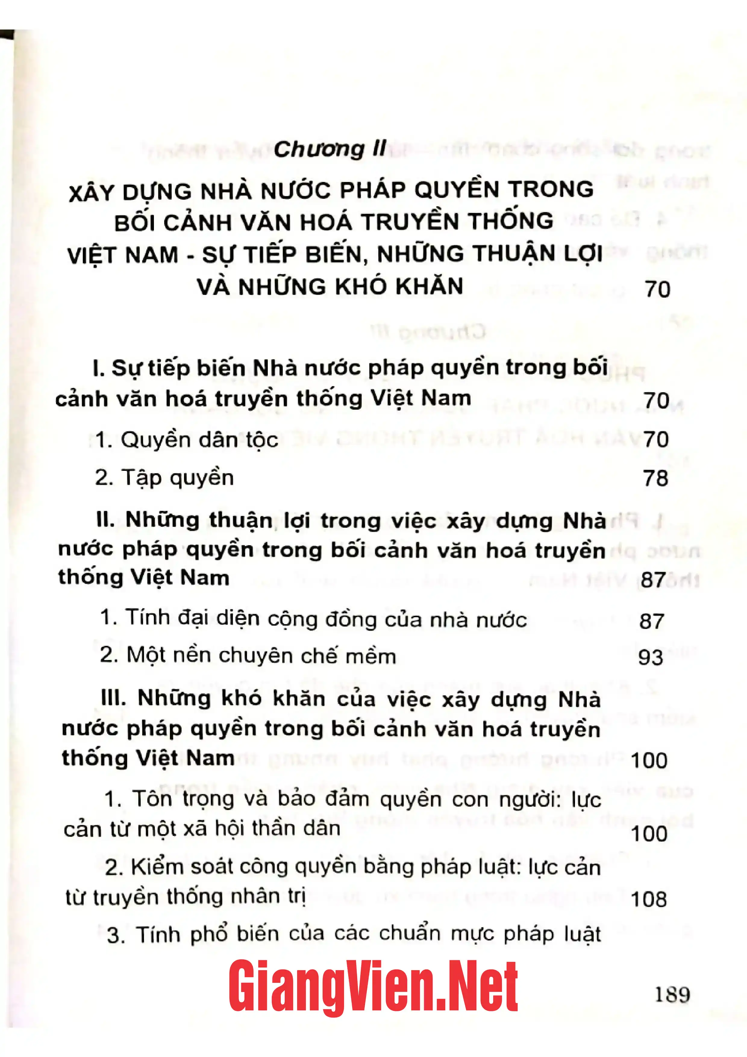 Mục lục chi tiết trang 1 sách Xây dựng nhà nước pháp quyền trong bối cảnh văn hóa Việt Nam