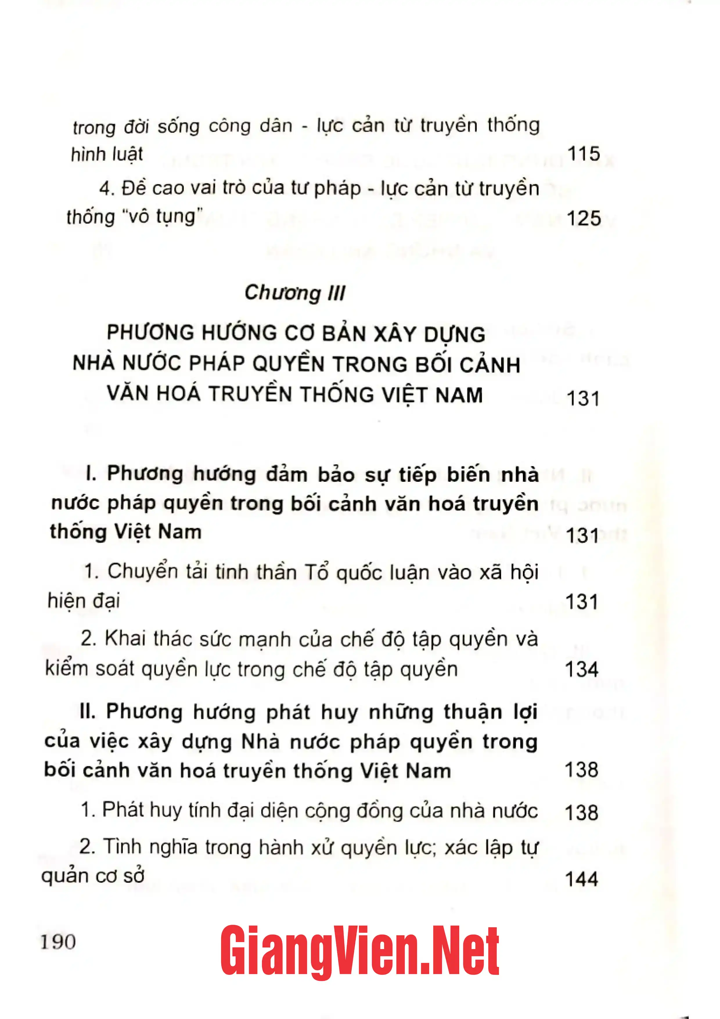 Mục lục chi tiết trang 2 sách Xây dựng nhà nước pháp quyền trong bối cảnh văn hóa Việt Nam