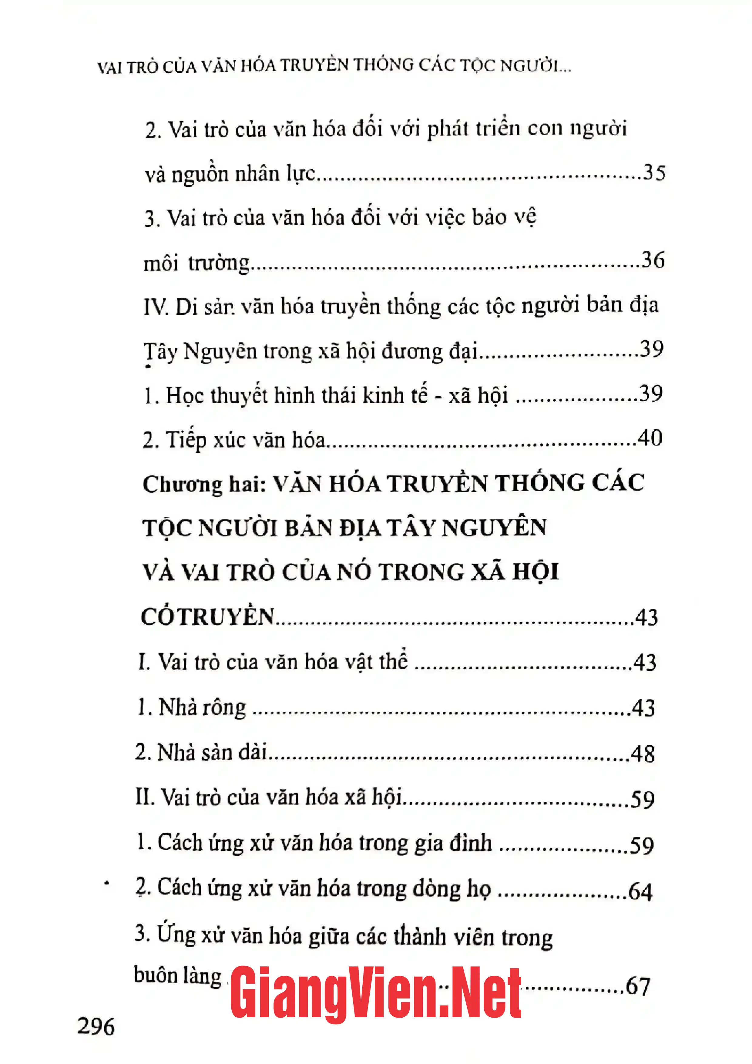 Mục lục chi tiết trang 1 sách Vai trò của văn hóa truyền thống các tộc người bản địa Tây Nguyên đối với sự phát triển bền vững