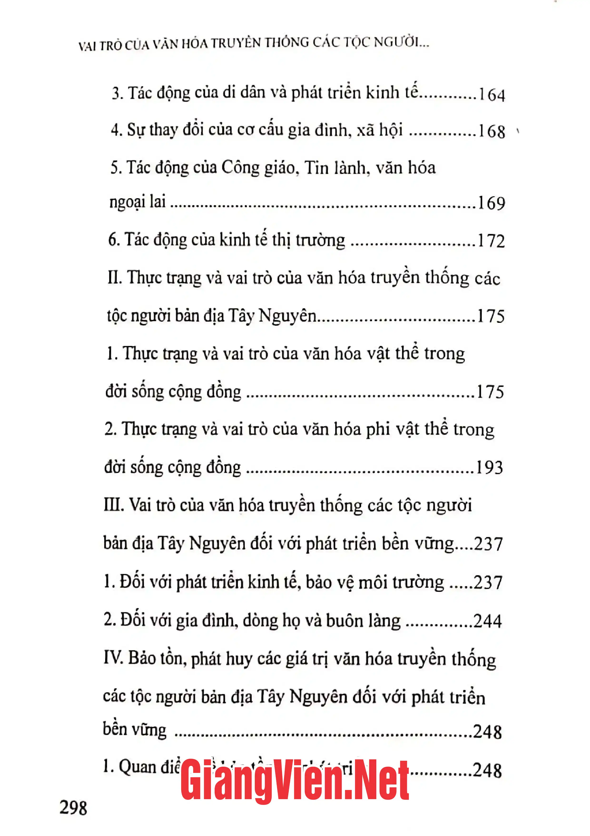 Mục lục chi tiết trang 3 sách Vai trò của văn hóa truyền thống các tộc người bản địa Tây Nguyên đối với sự phát triển bền vững