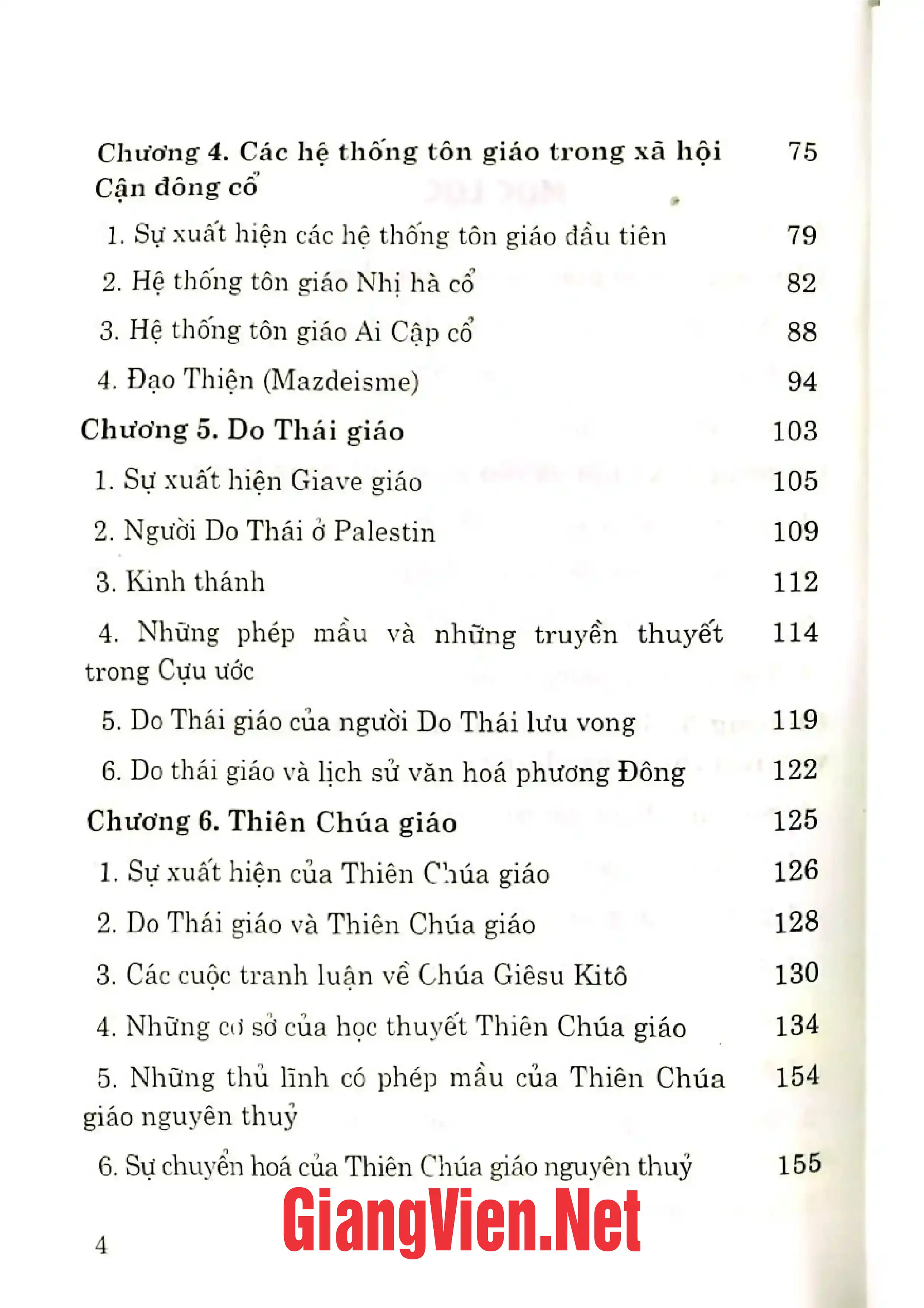 Mục lục chi tiết trang 1 sách Tôn giáo phương Đông quá khứ và hiện đại