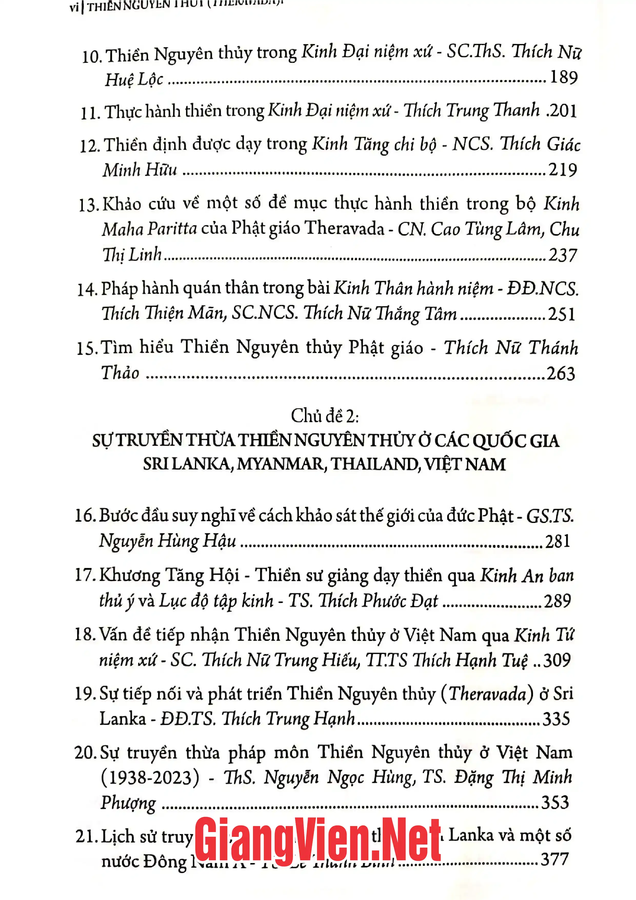Mục lục chi tiết trang 1 sách Thiền nguyên thủy Vipasana từ truyền thống đến hiện đại, Tập 1