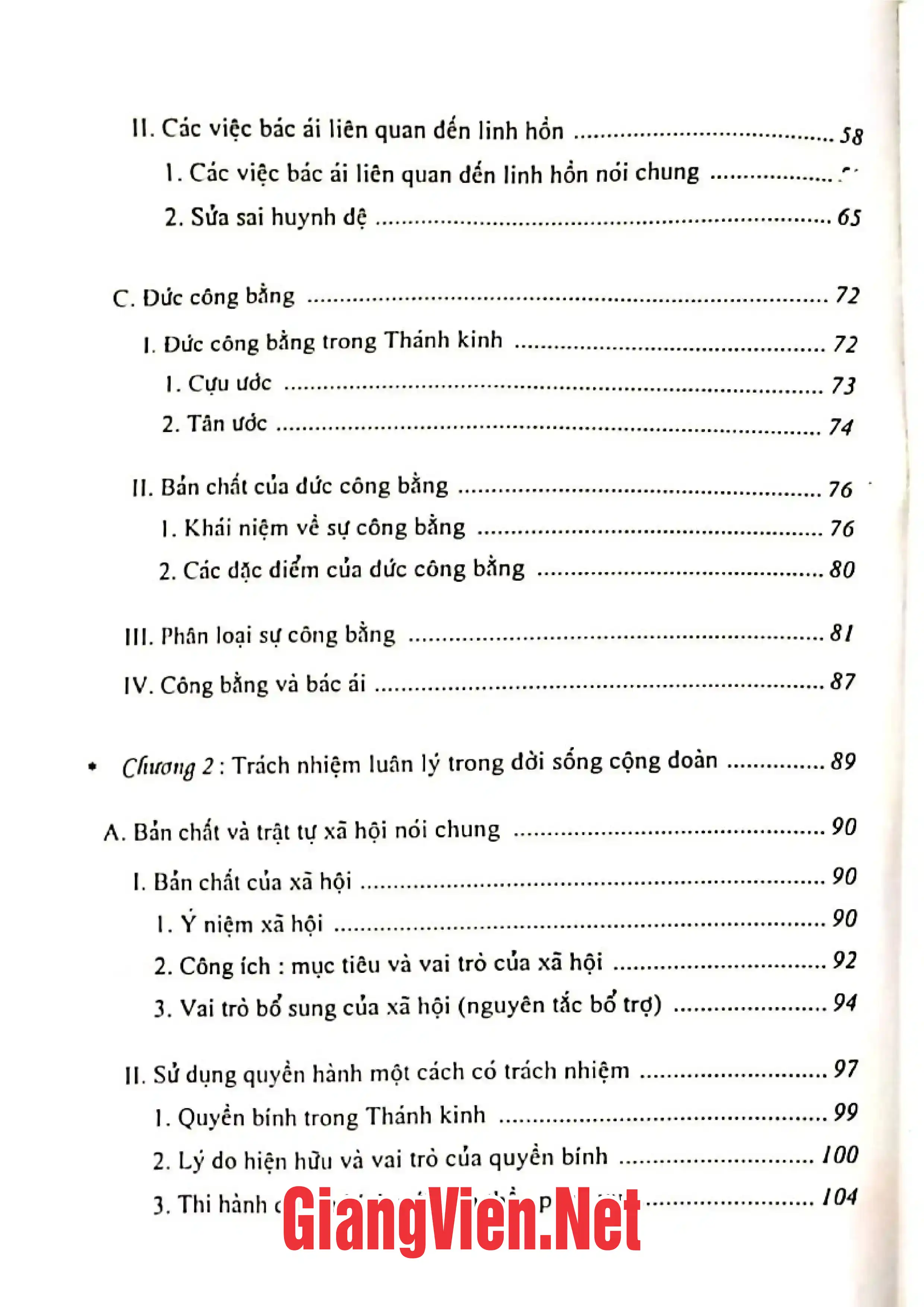 Mục lục chi tiết trang 1 sách Thần học luân lý chuyên biệt, Tập II