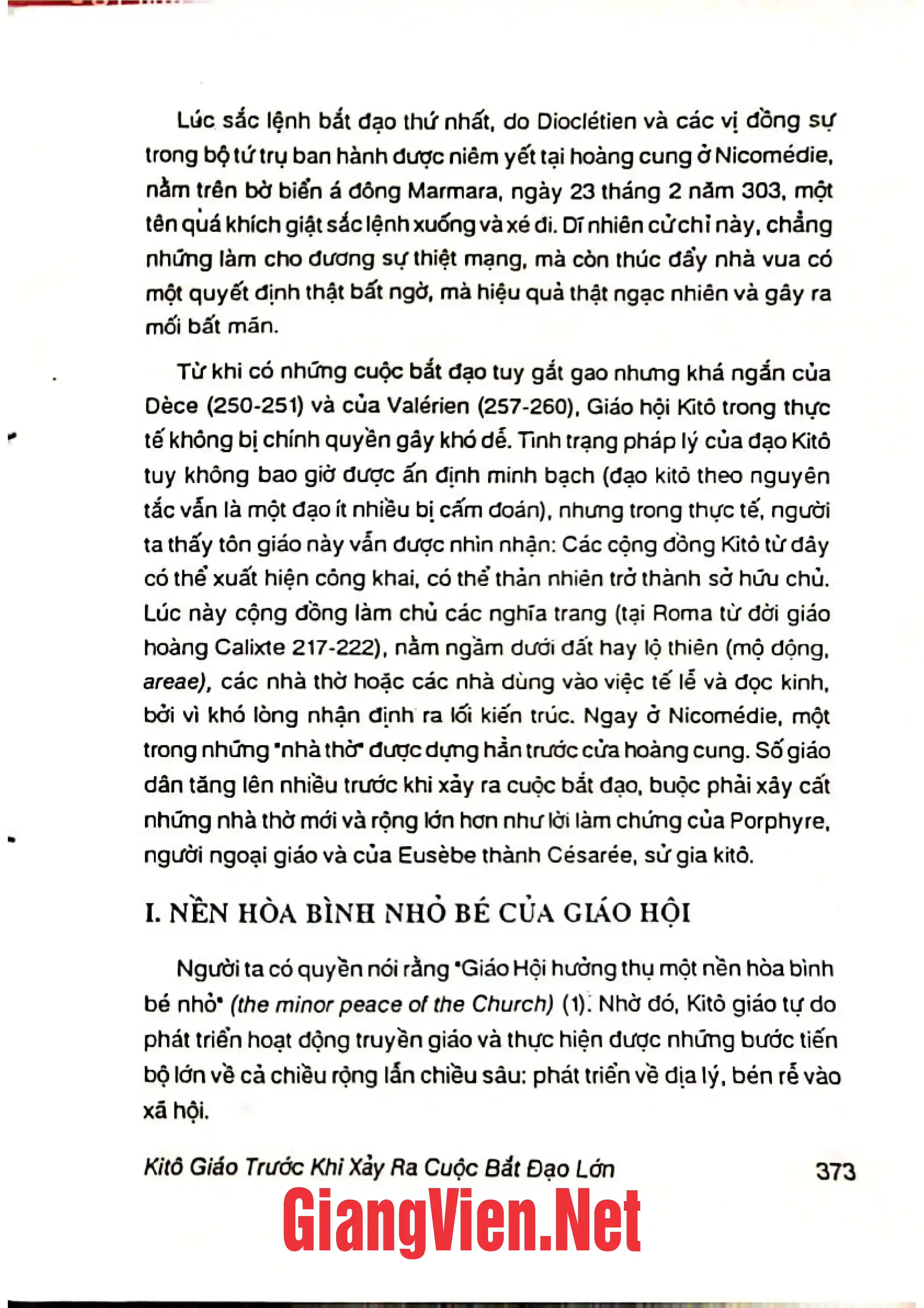 Ảnh minh họa nội dung cuốn sách: Tân lịch sử giáo hội, Cuốn I B: từ cuộc bắt đạo của Diocletien cho đến thánh Gregoire cả qua đời 303- 604