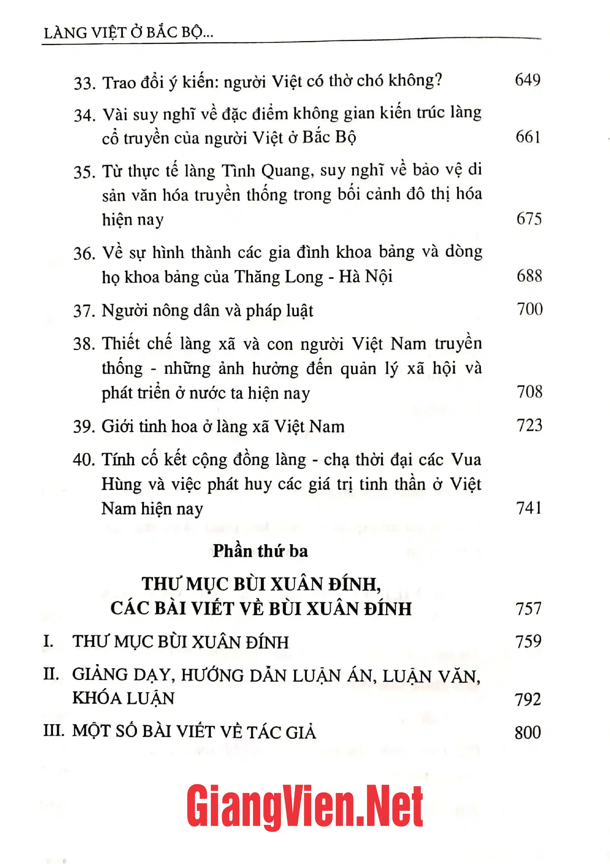 Nội dung trang phụ bản giới thiệu sách Làng Việt ở Bắc Bộ truyền thống và biến đổi