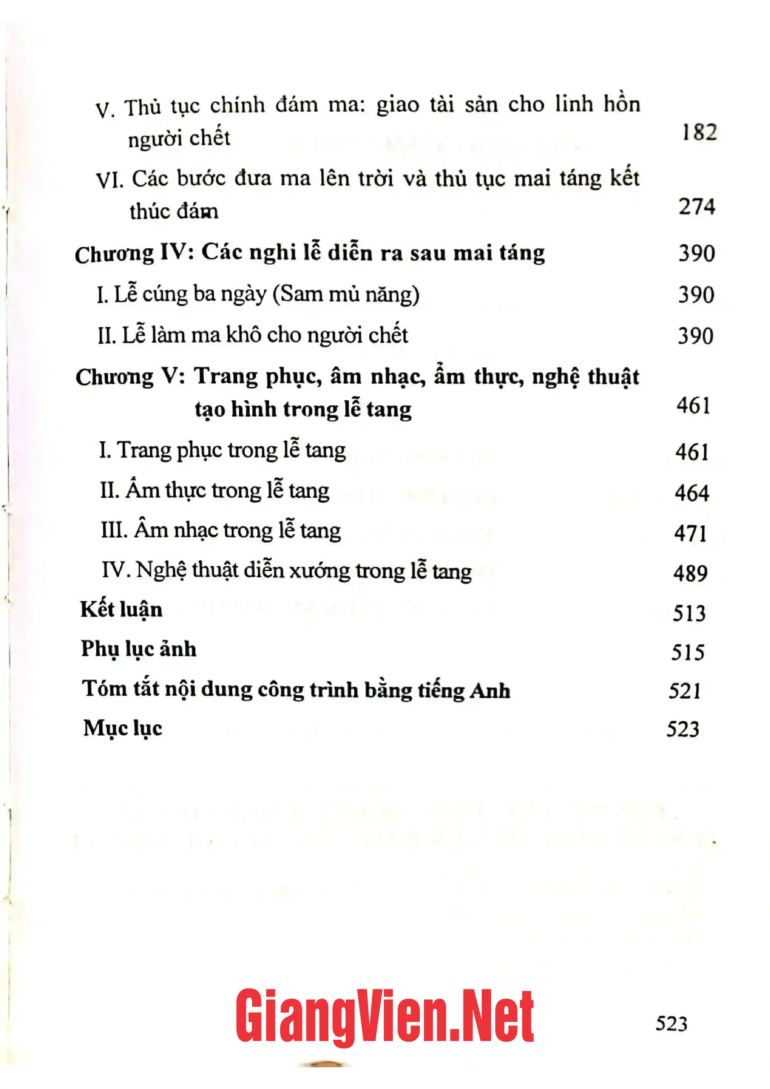 Mục lục chi tiết trang 1 sách Phong tục tang ma của người Tày ở Nghĩa Đô, huyện Bảo Yên, tỉnh Lào Cai