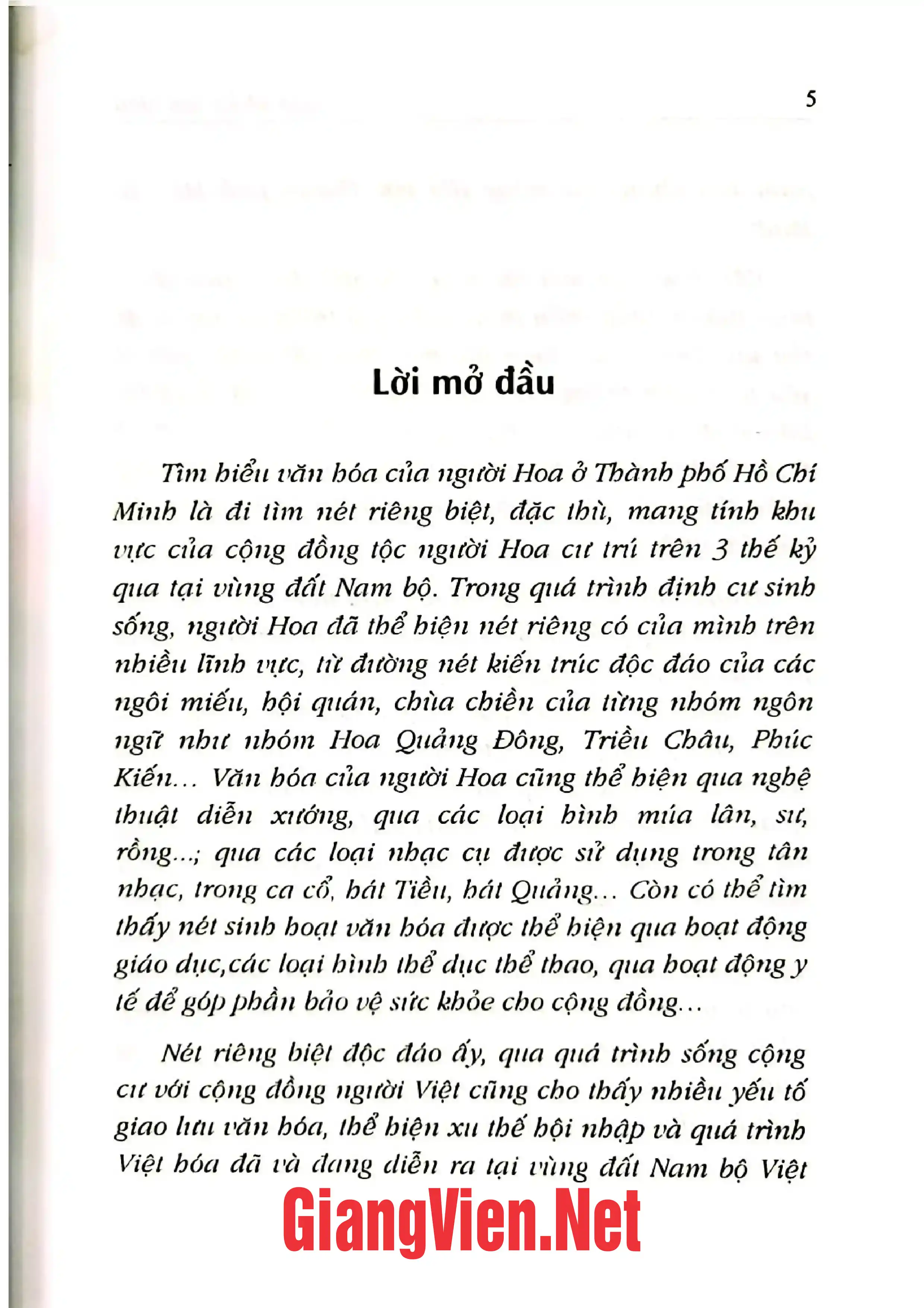 Mục lục chi tiết trang 1 sách Văn hóa người Hoa ở thành phố Hồ Chí Minh