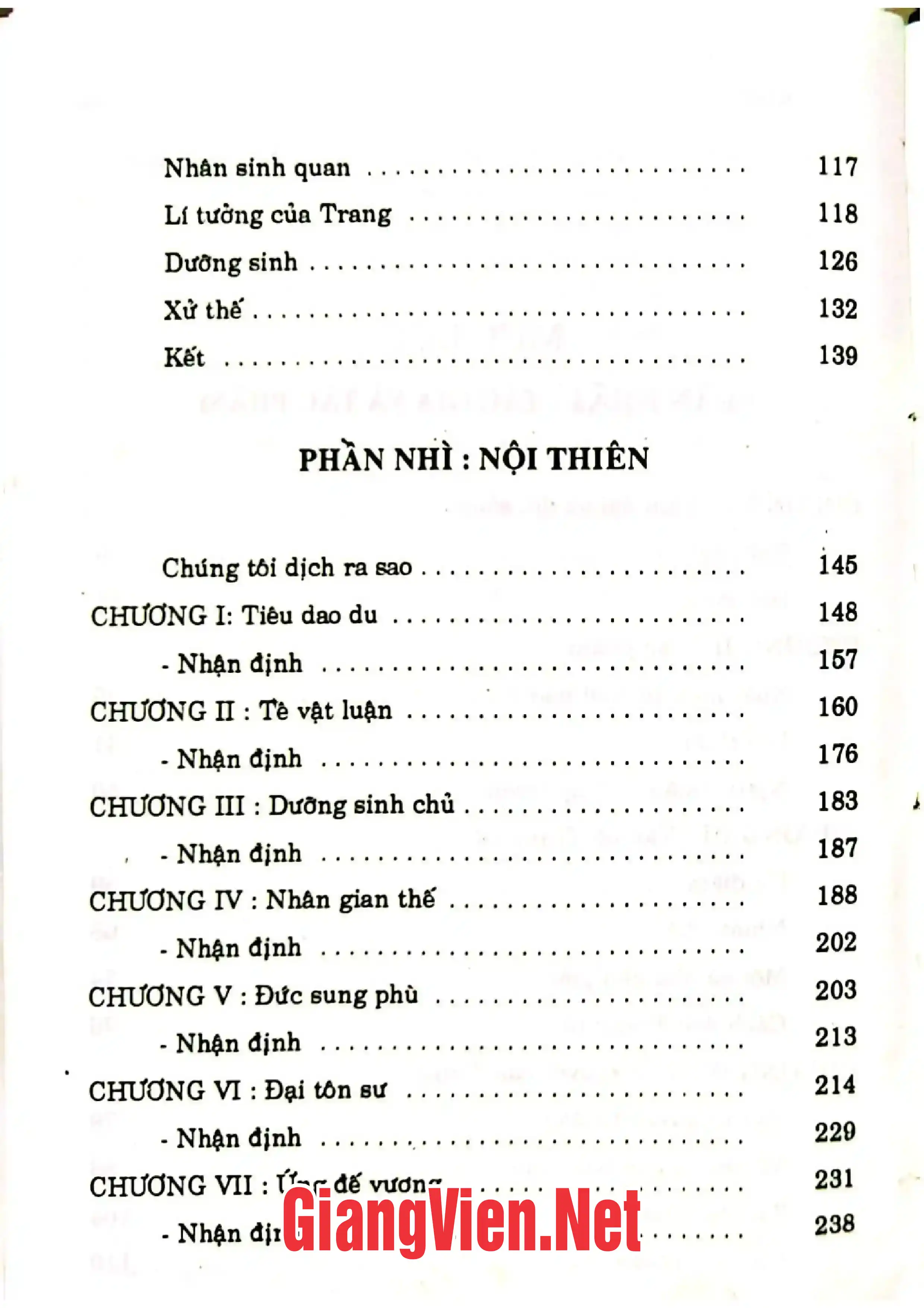 Mục lục chi tiết trang 1 sách Nam Hoa Kinh