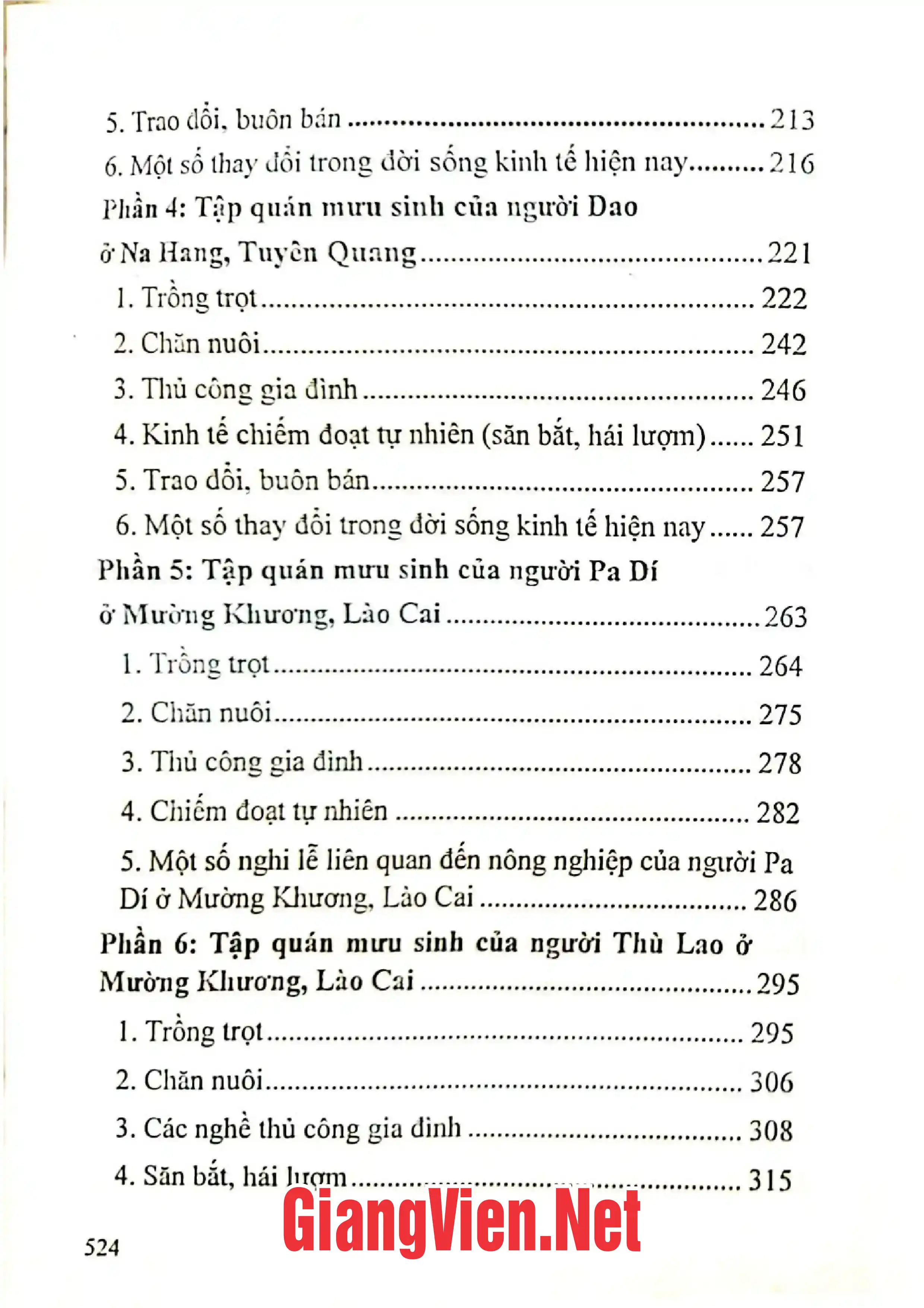 Mục lục chi tiết trang 1 sách Văn hóa mưu sinh của các dân tộc thiểu số vùng Đông Bắc Việt Nam