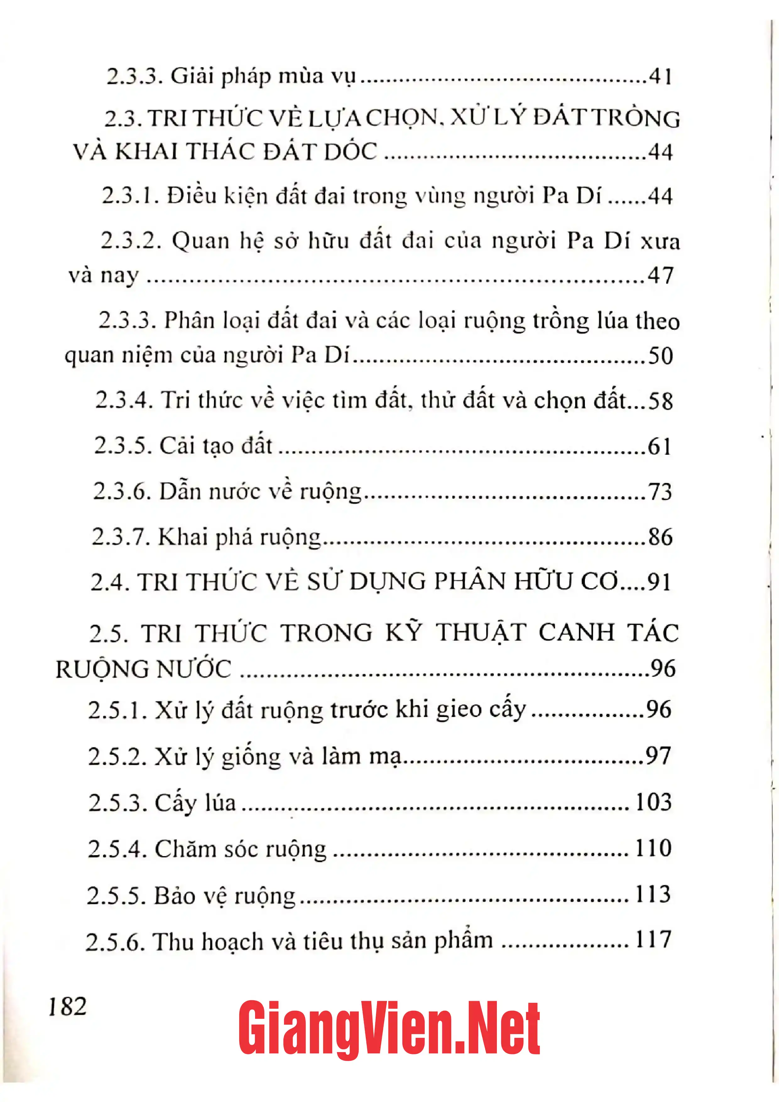 Mục lục chi tiết trang 1 sách Tri thức dân gian trong canh tác cây lúa nước của người Pa Dí ở Lào Cai