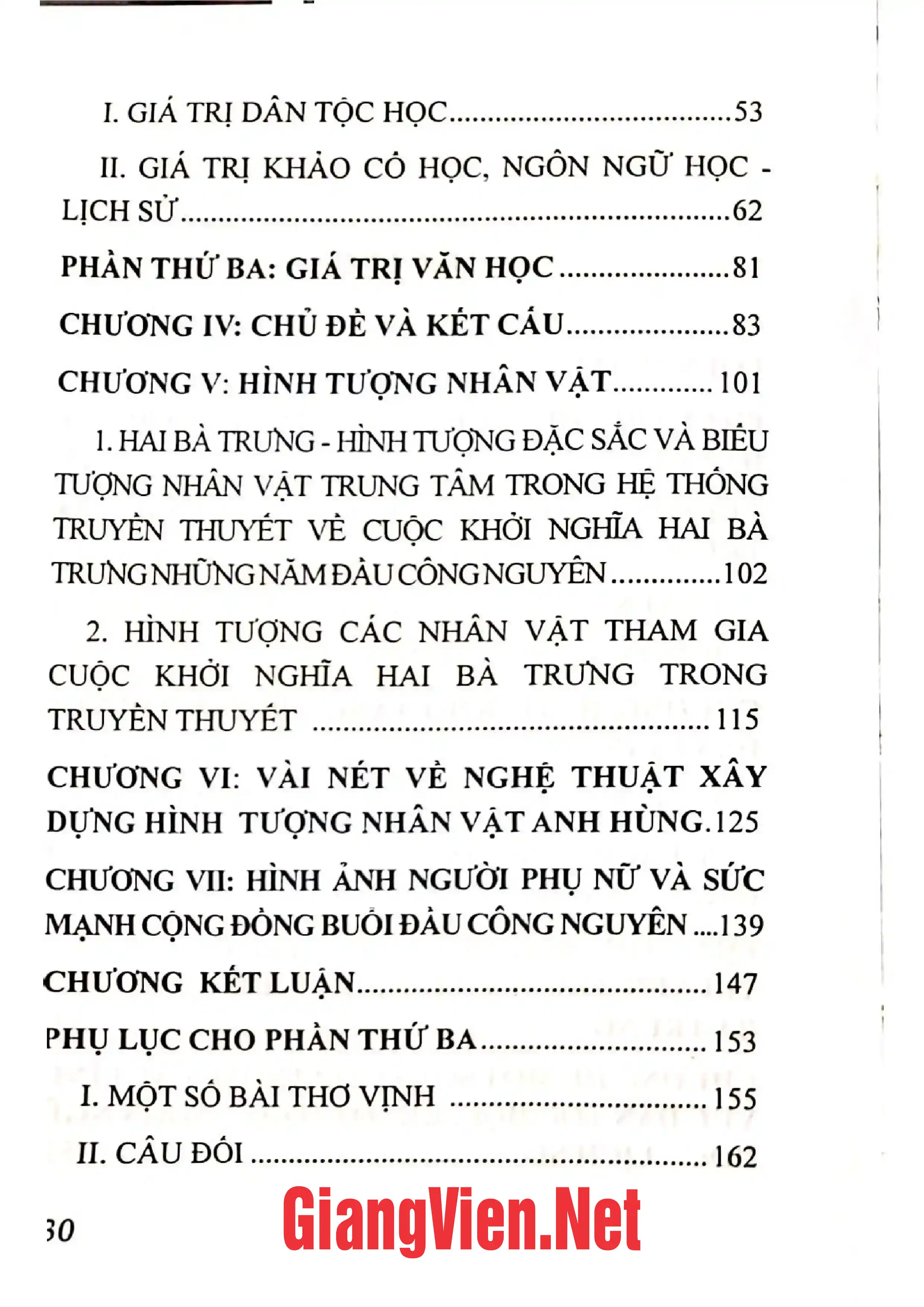 Mục lục chi tiết trang 1 sách Truyền thuyết Hai Bà Trưng một số giá trị văn hóa - nhân sinh chuyên luận