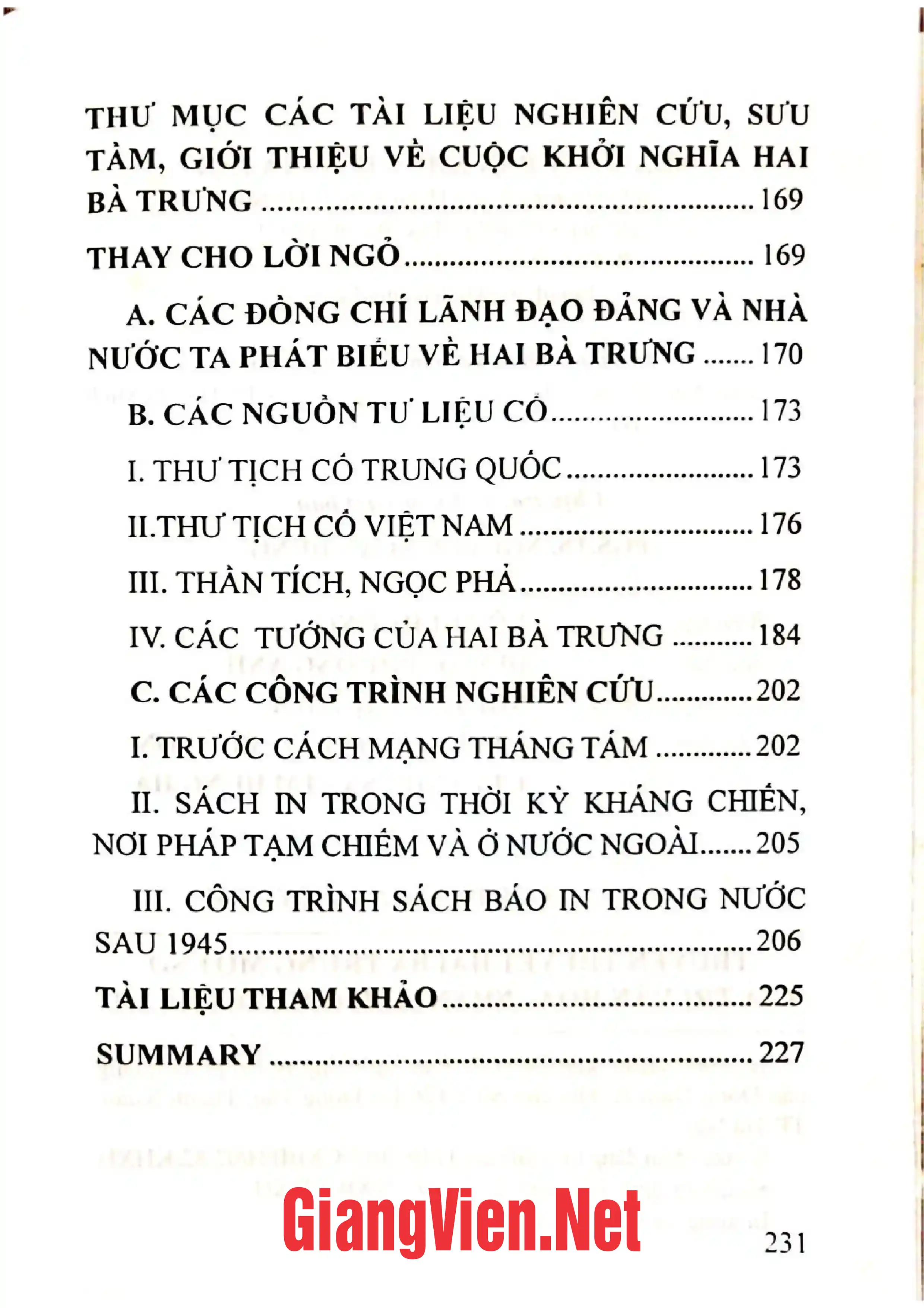 Mục lục chi tiết trang 2 sách Truyền thuyết Hai Bà Trưng một số giá trị văn hóa - nhân sinh chuyên luận