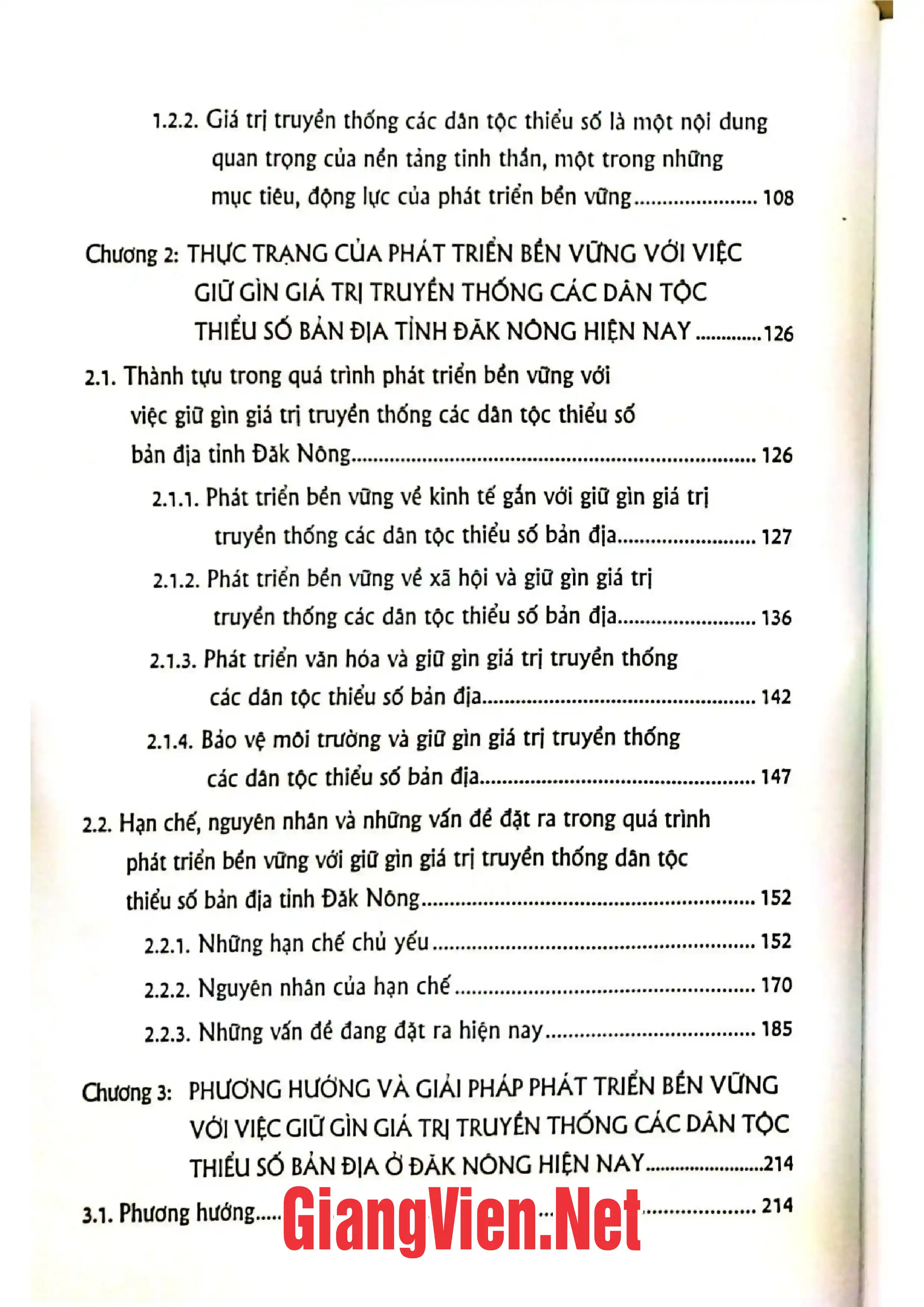 Mục lục chi tiết trang 1 sách Phát triển bền vững với việc giữ gìn giá trị truyền thống các dân tộc thiểu số bản địa tỉnh Đăk Nông trong giai đoạn hiện nay