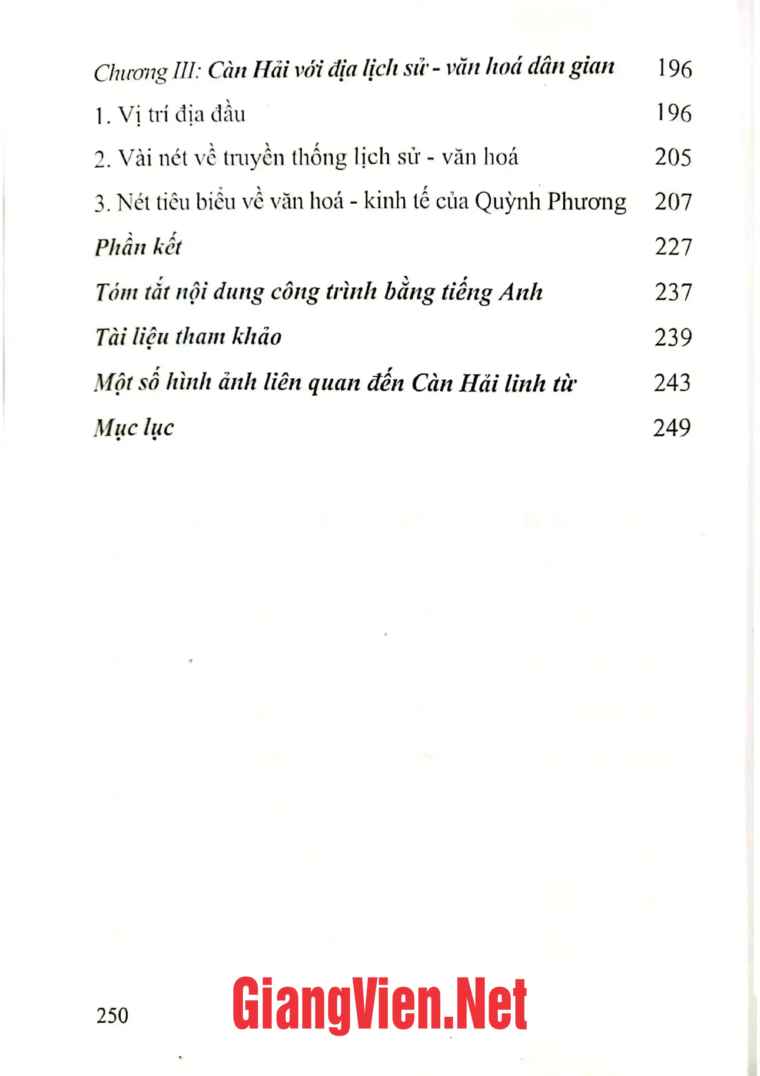 Mục lục chi tiết trang 1 sách Càn Hải linh từ