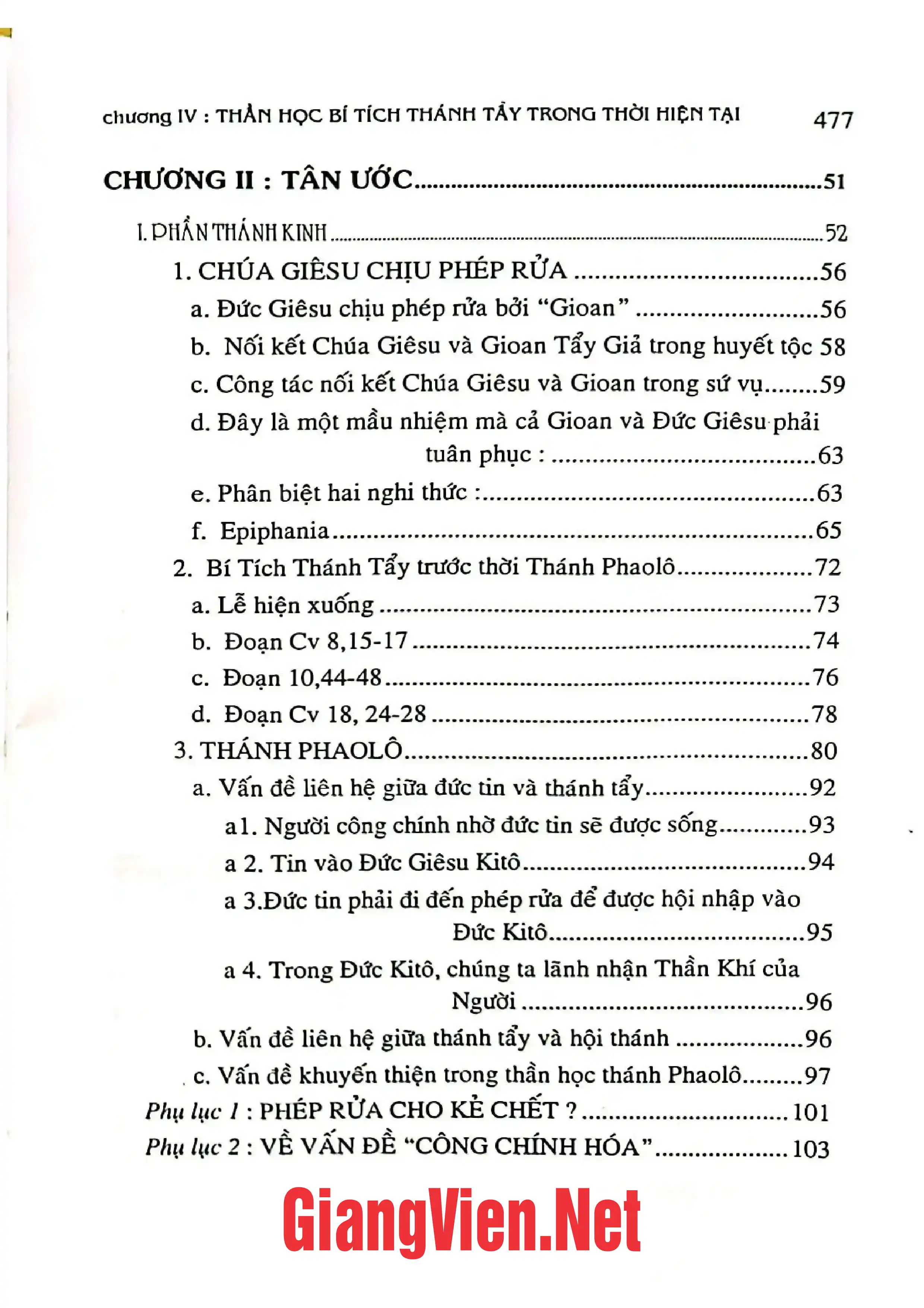 Mục lục chi tiết trang 1 sách Bí tích học - Tập I - Bí tích Thánh tẩy