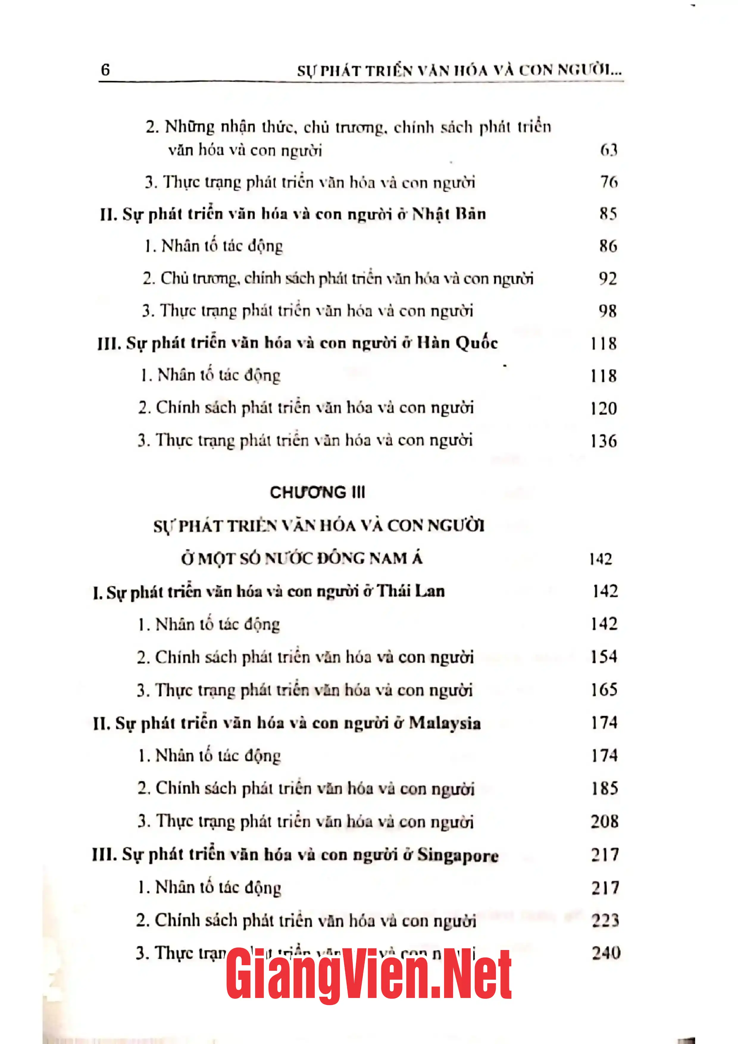 Mục lục chi tiết trang 1 sách Sự phát triển văn hóa và con người ở một số người và vùng lãnh thổ Đông Nam á: Bài học kinh nghiệm cho Việt Nam