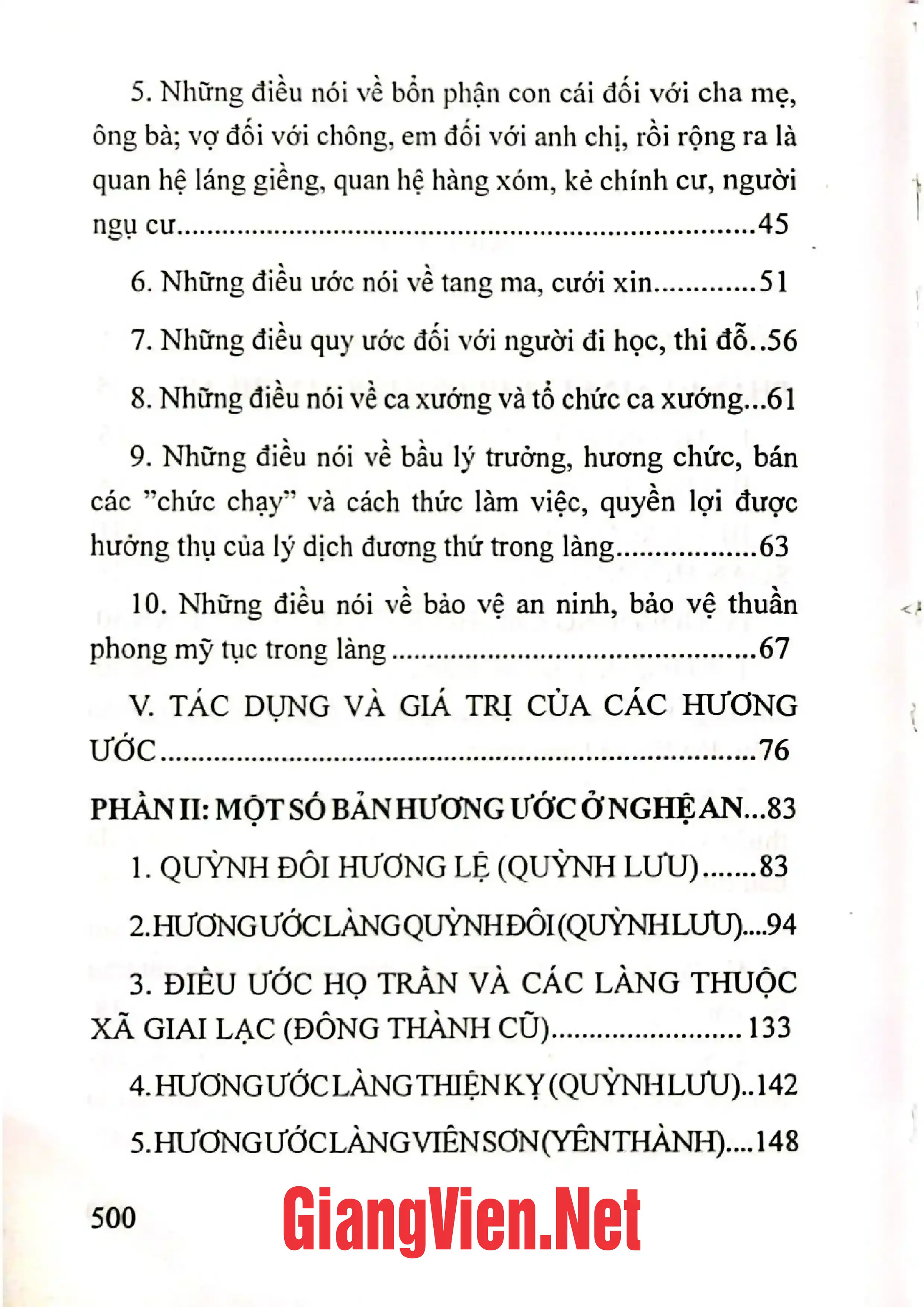 Mục lục chi tiết trang 1 sách Hương ước Nghệ An