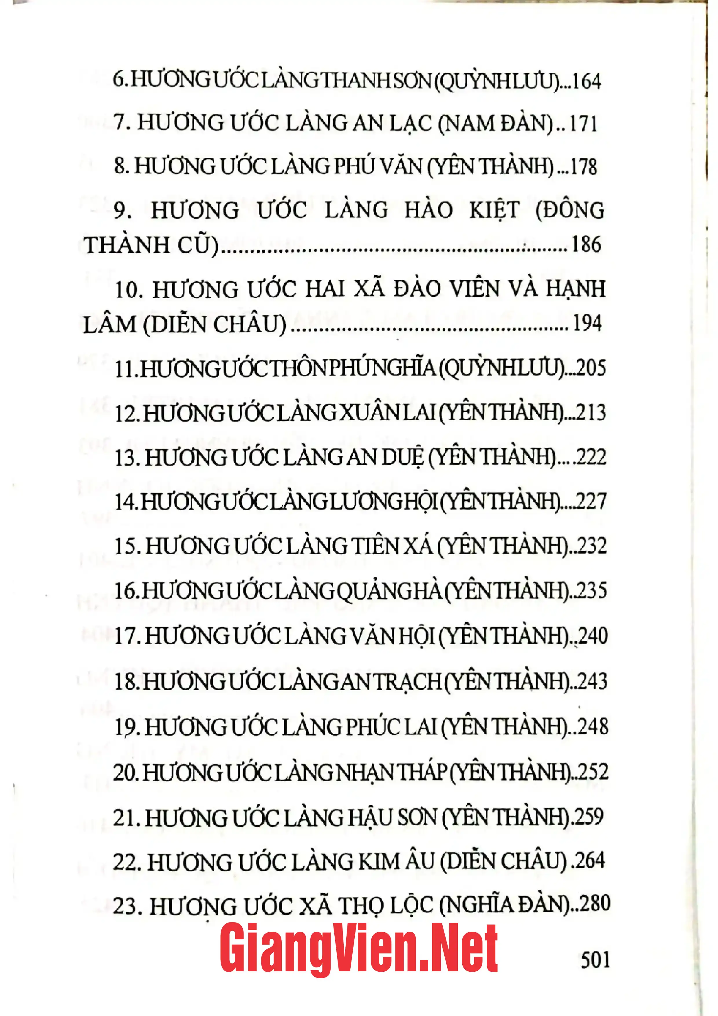Mục lục chi tiết trang 2 sách Hương ước Nghệ An